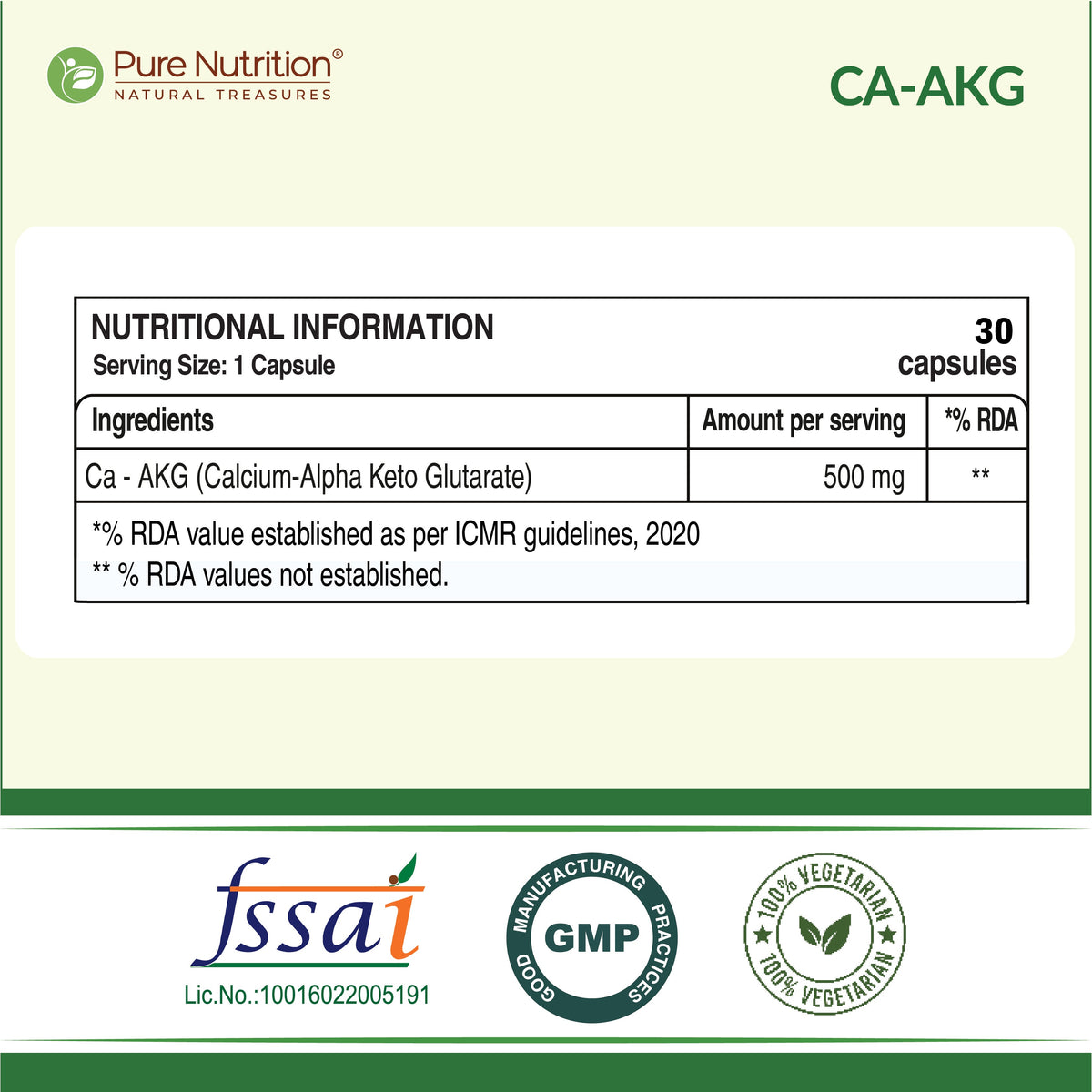 Ca-AKG Calcium Alpha-Ketoglutarate 500mg | Bone & Joint Health