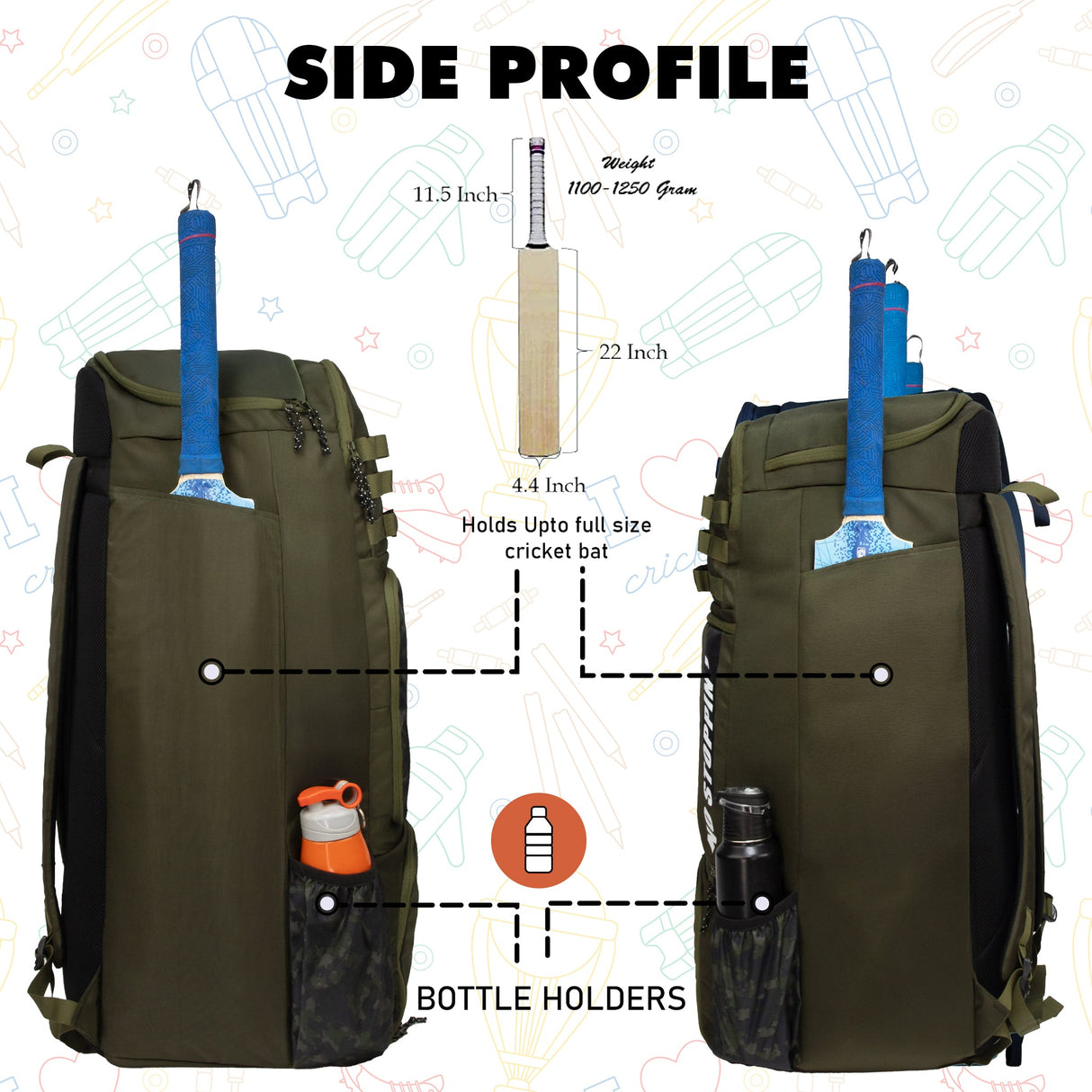 Condor Green 89L Unisex Cricket Kit Bag Backpack | Adult Size | 2 Bat | Shoe/Helmet Pocket | Main Compartment 20" Leg Pad |2 Bottle Holder | Easy Access Pocket | Player Edition Senior