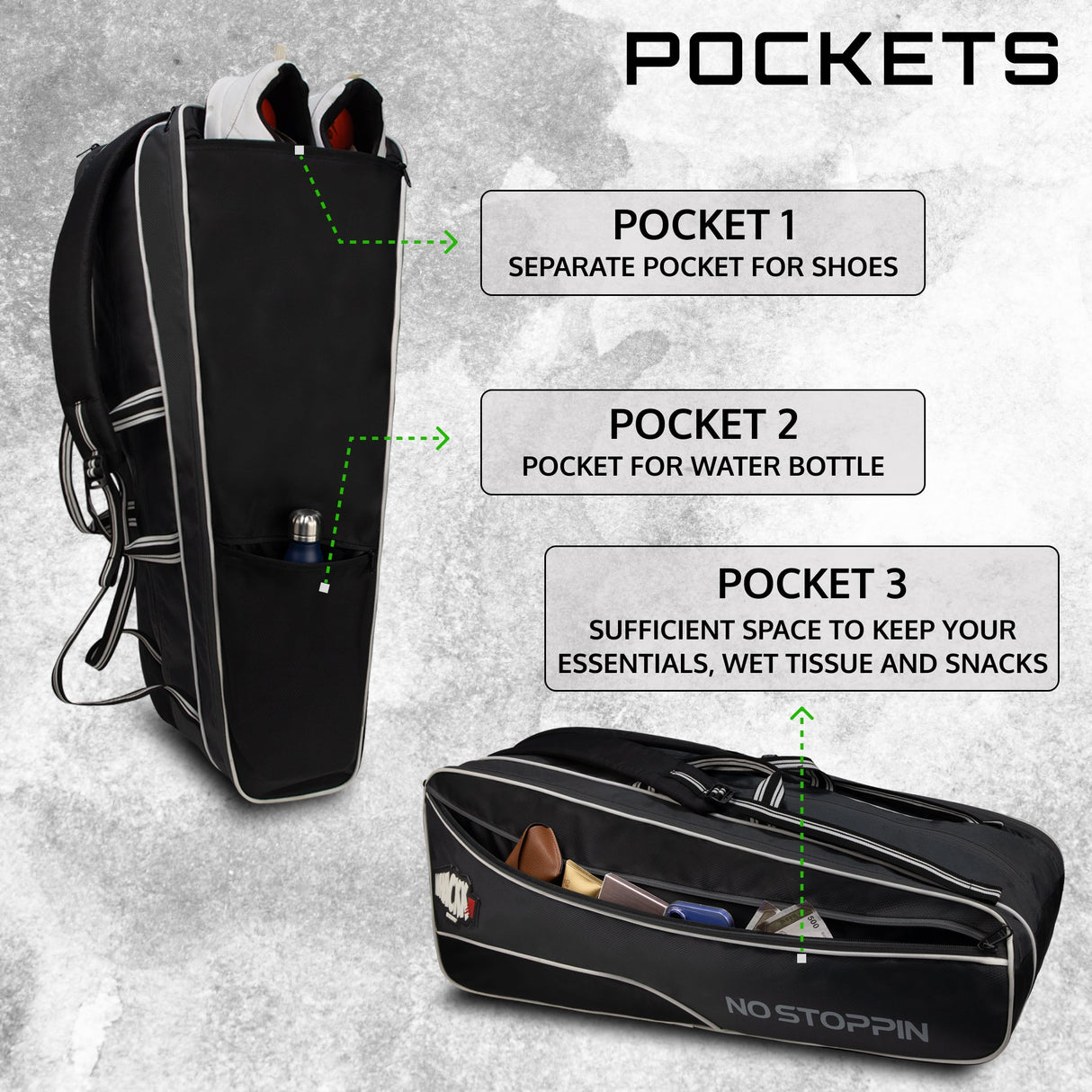 Vanguard Black Grey Tennis & Badminton Bag