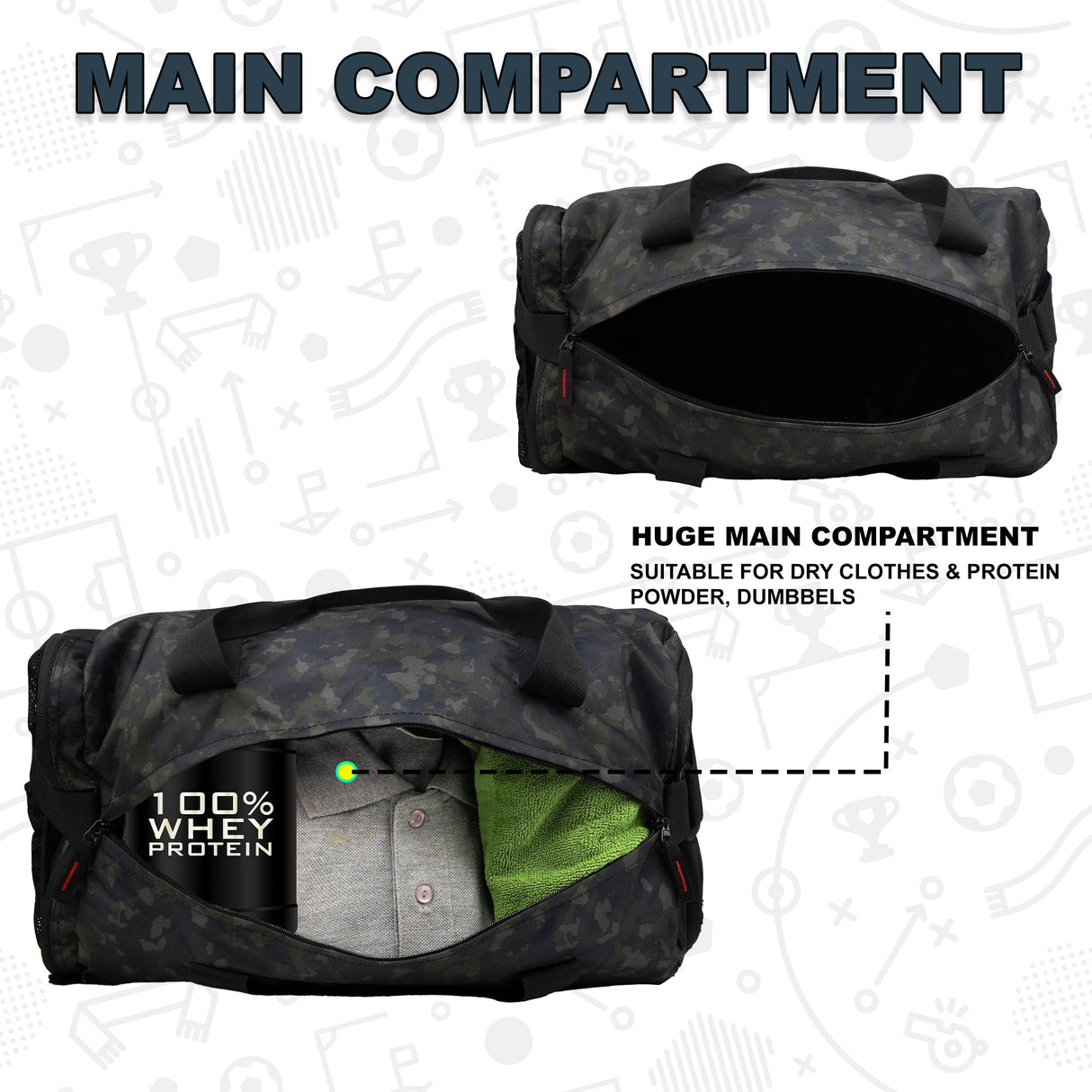 Cardio Wild Moss 31L Gym Fitness Workout Training Sports Travel Duffle Bag Separate Shoe Pocket Dry Wet Pocket Multipurpose Carry Bag Adjustable Strap Lightweight Sports Kit Men Women