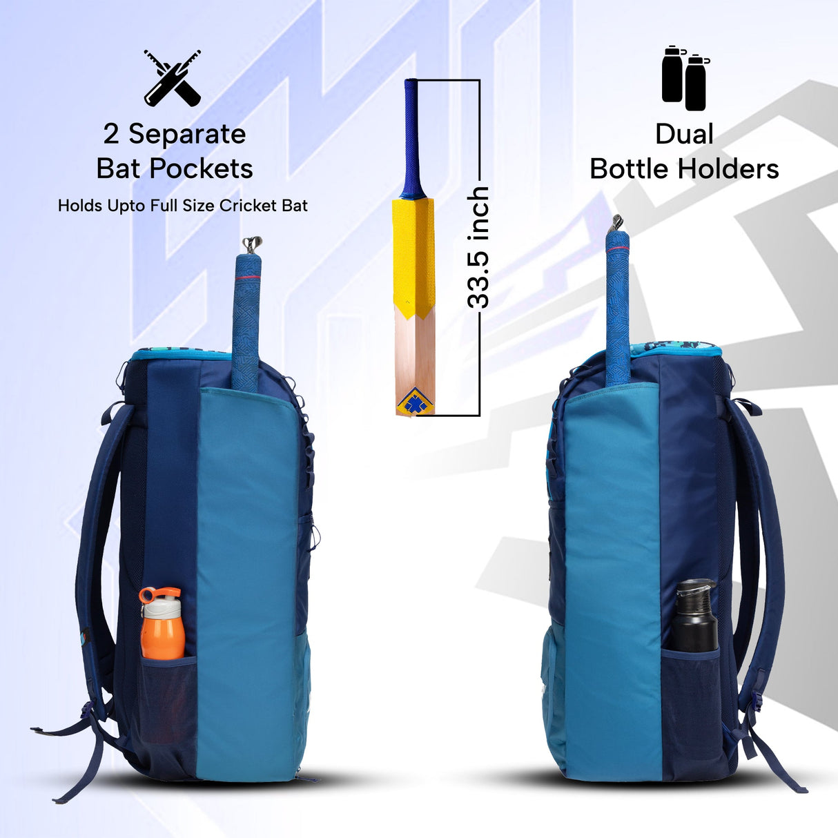 Hammond 73L Unisex Cricket Kit Bag|Adult Size|2 Bat|Shoe/Helmet Pocket|Main Compartment 20" Leg Pad|2 Bottle Holder| Easy Access Pocket| Player Edition Senior (Aqua Blue)