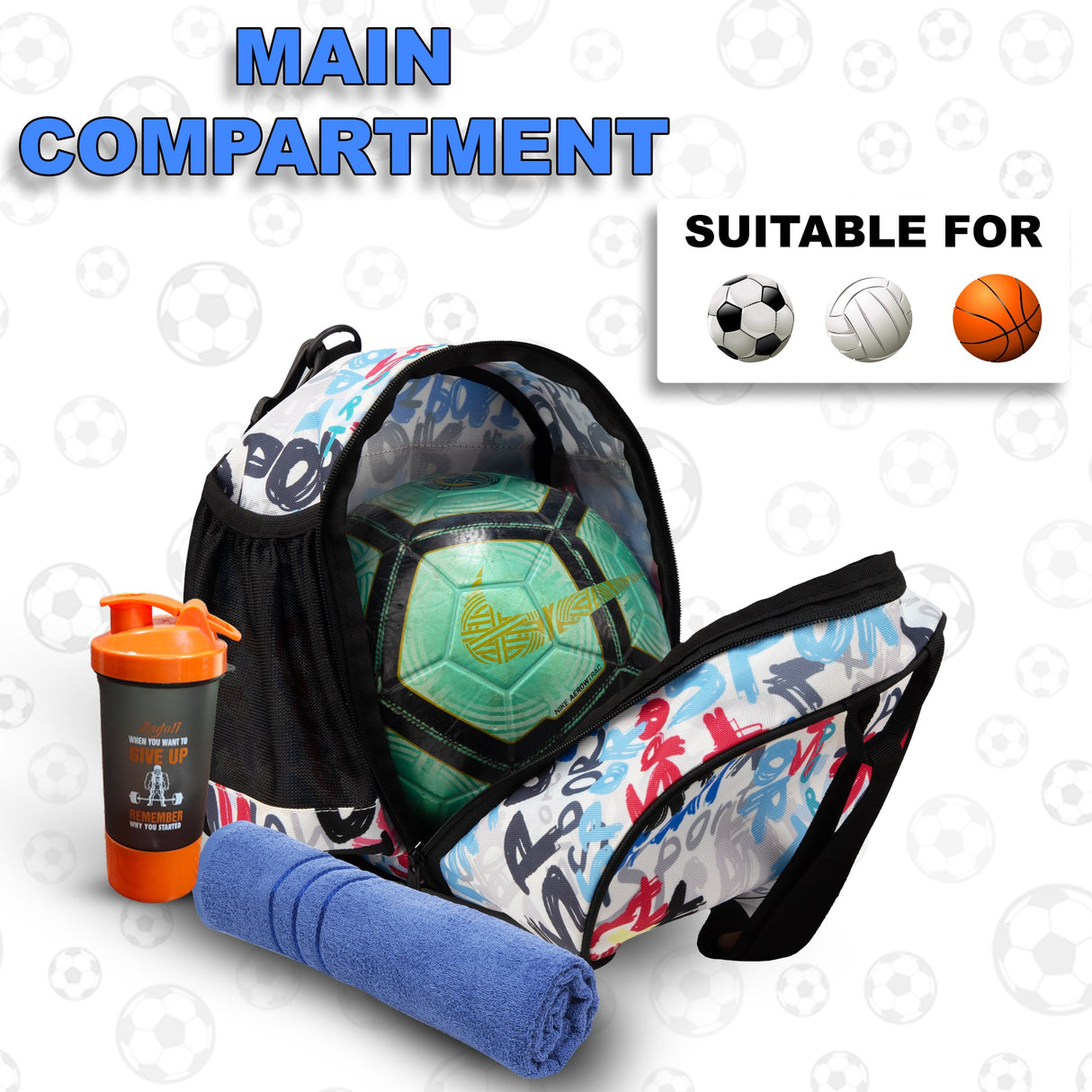 Attack Sport Soccer 12L Football Equipment Bags| Basketball Volleyball Bags |Adjustable Strap Backpack |Easy Access Pocket Mesh Bottle Holders | Ball Bag |Kitbag |Bag