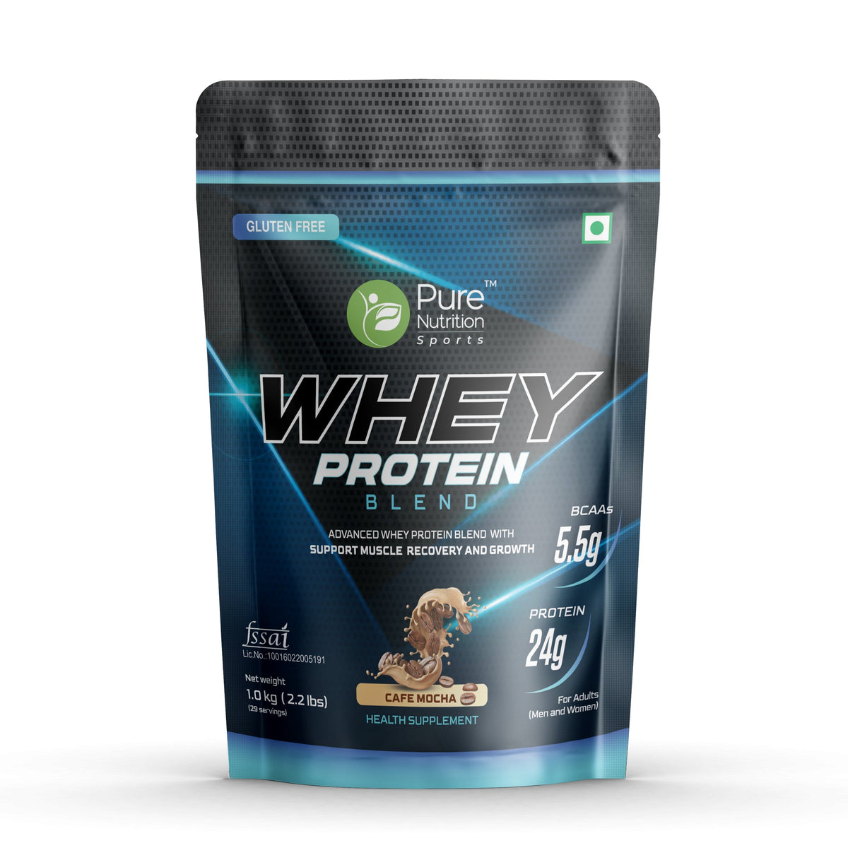 Whey Protein Blend for Muscle Recovery & Growth, 5.5g BCAA, Cafe Mocha - 1Kg