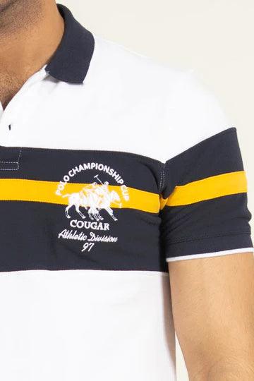 White Color Block Embroidered Polo - KIBI SPORTS