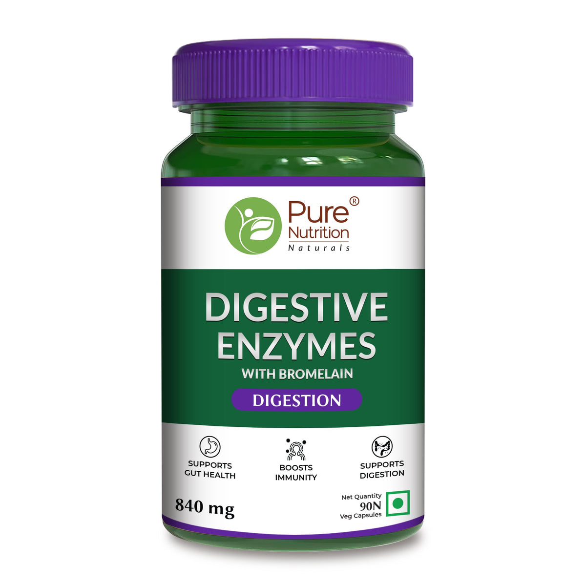 Digestive Enzymes with Bromelain 840mg | Multi Enzyme Blend Supplement | 90 Veg Tablets - Nutrition by Pure Nutrition