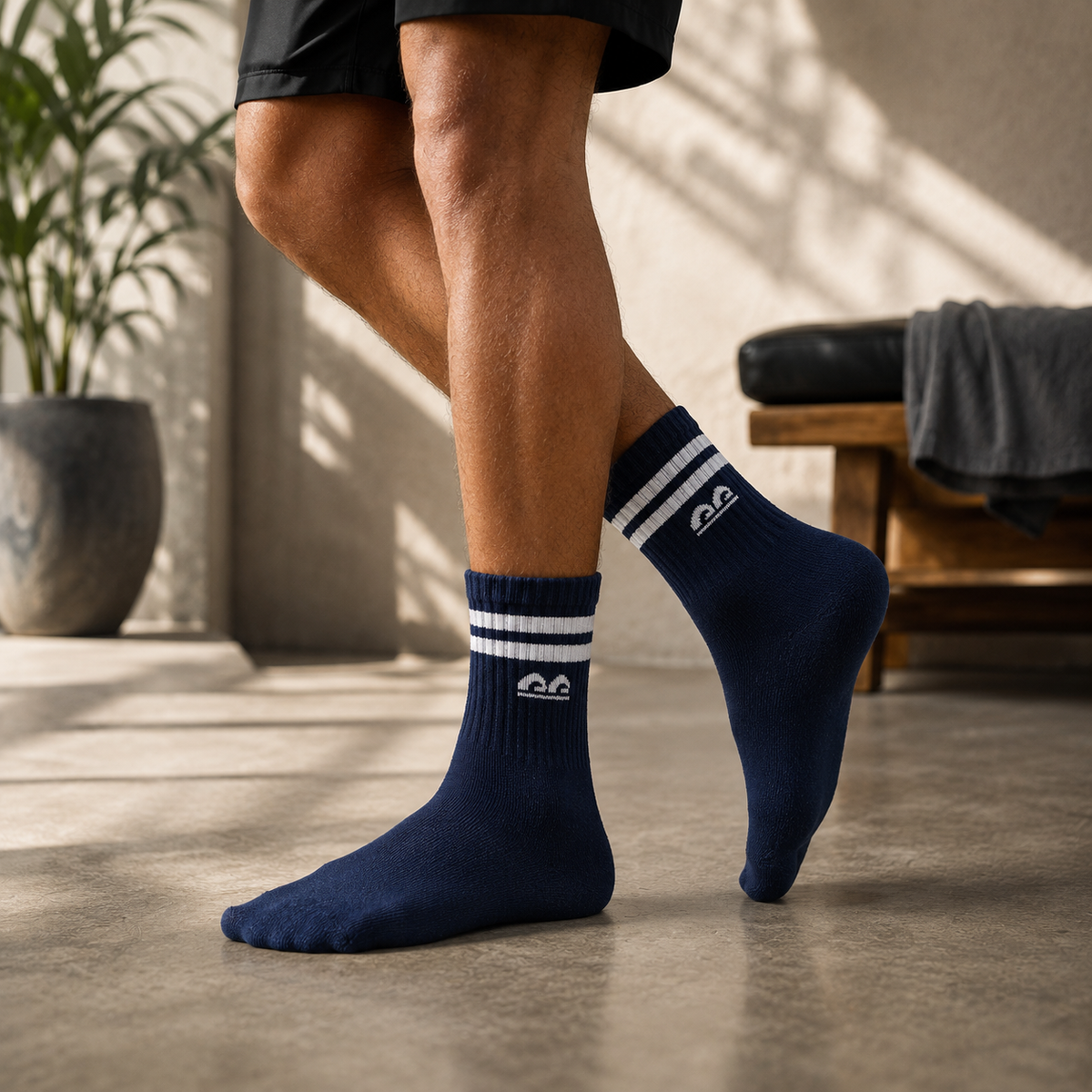 The Sock Street Sports Running Crew Socks-Indigo Stride Pack of 3