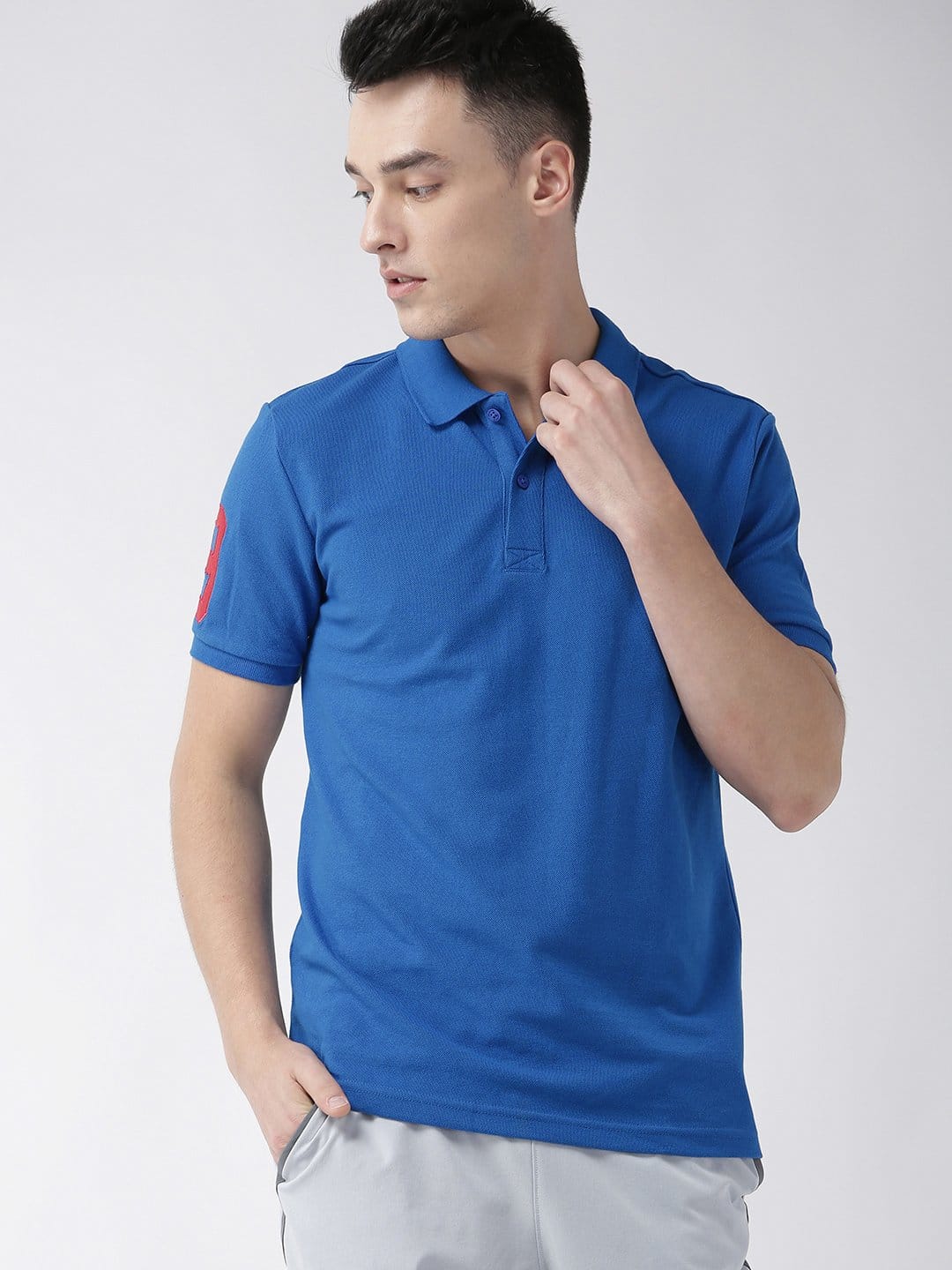 Alcis Men Blue Solid Polo Collar Training T-shirt