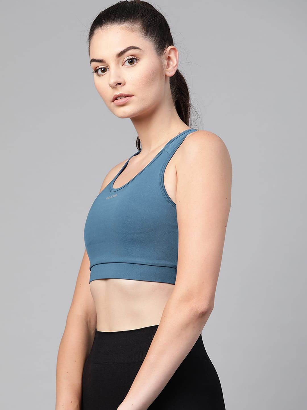 Alcis Teal Solid Non-Wired Removable Padding Workout Bra