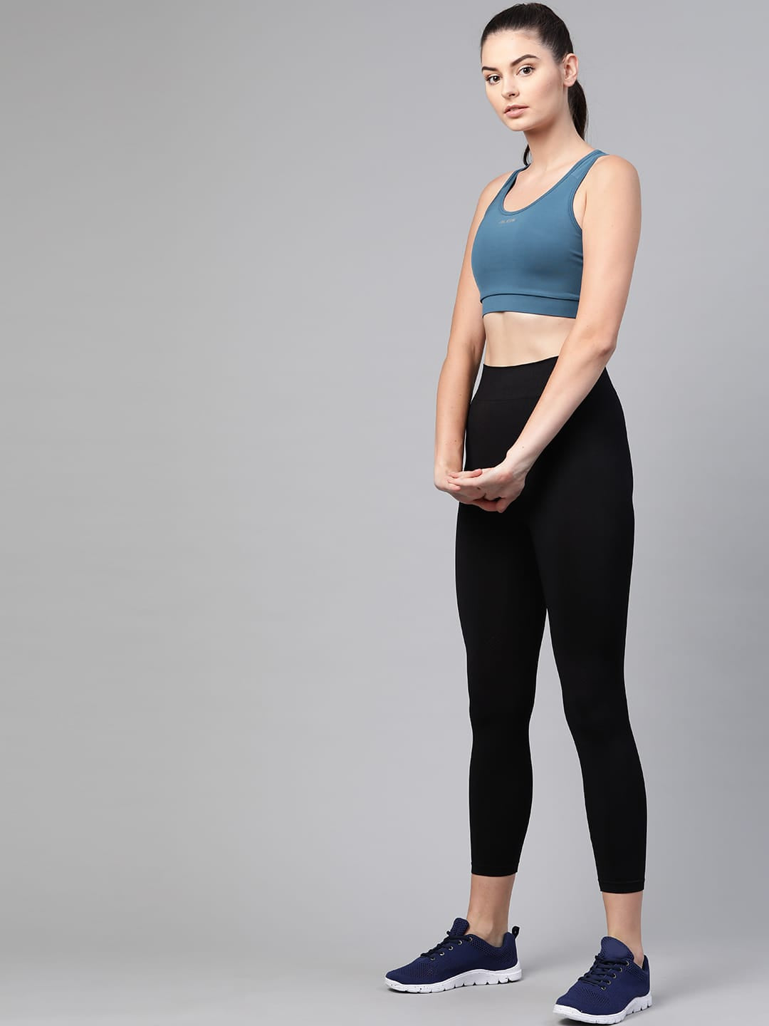 Alcis Teal Solid Non-Wired Removable Padding Workout Bra
