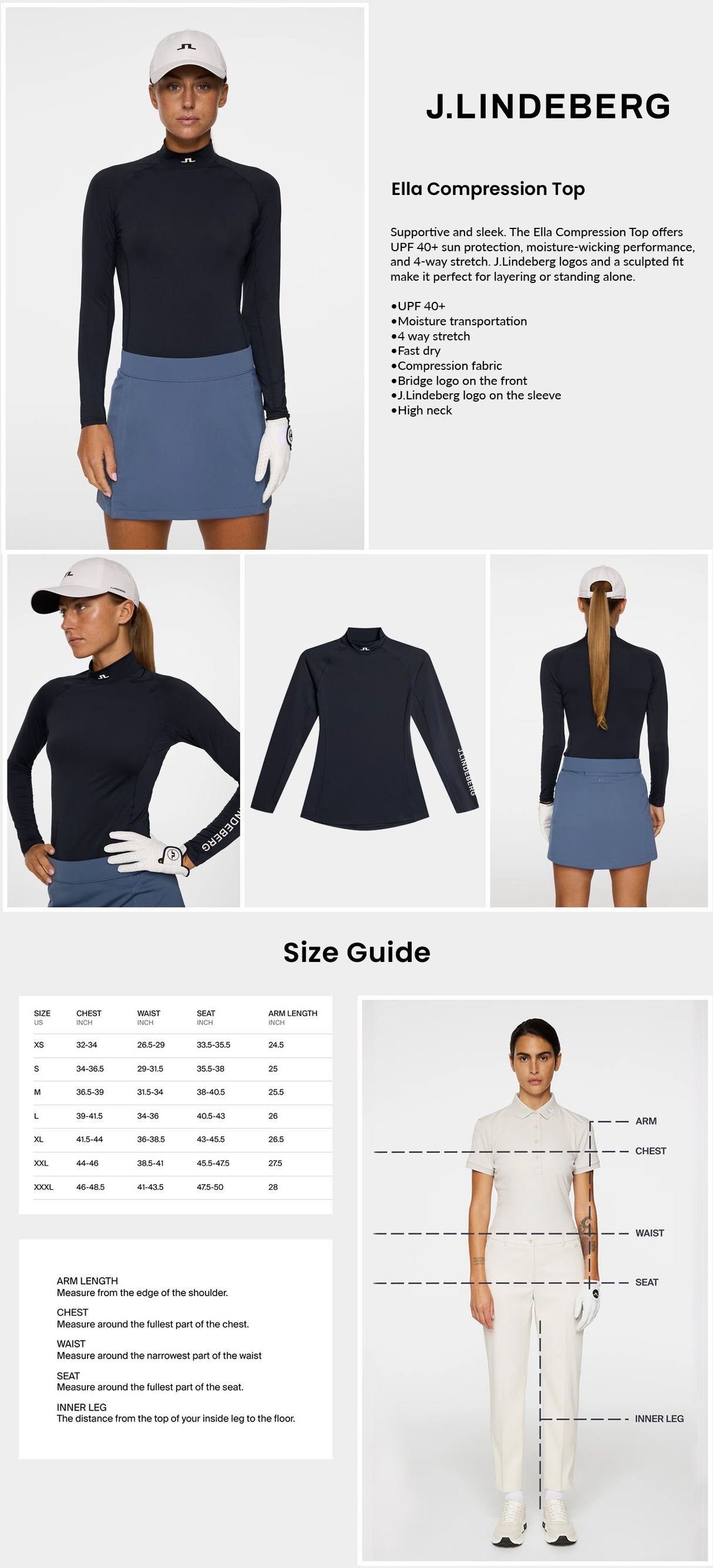 J Lindeberg Women's Ella Compression Top - JL Navy