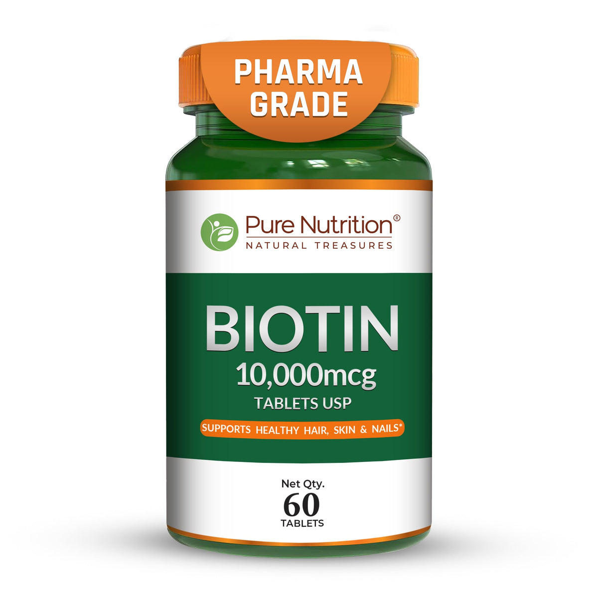 Biotin 10,000 mcg Pharma Grade | Hair, Skin & Nail Health | 60 Capsules - Nutrition by Pure Nutrition