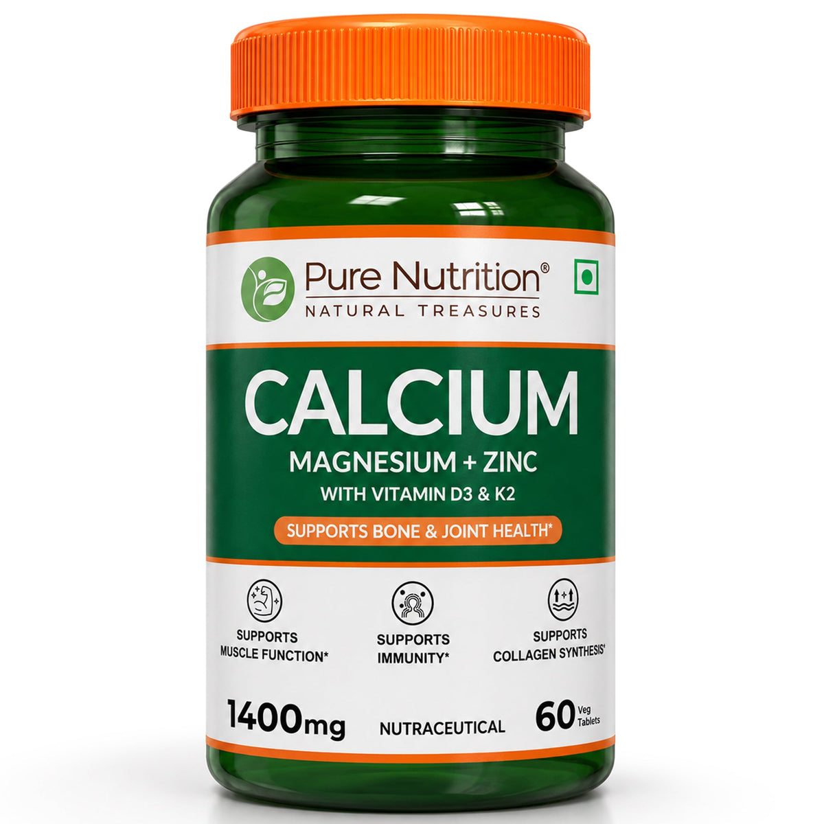 Calcium Magnesium Zinc with Vitamin D3 & K2 Bone & Muscle Support | 60 Tabs | 120 Tabs