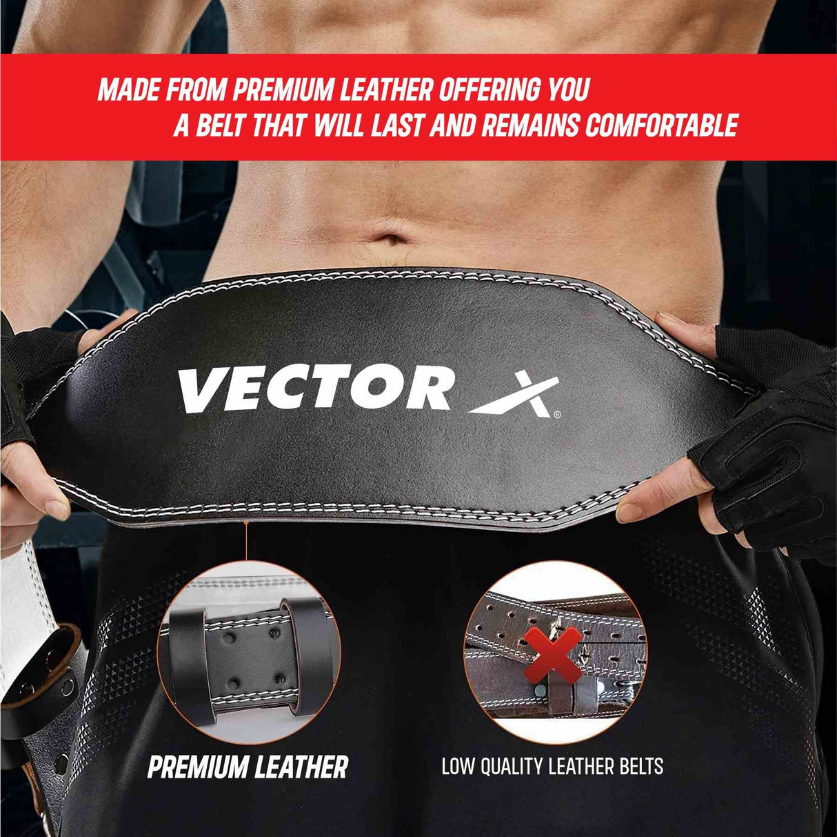 Vector X Power 2.5 Layer Premium Super Weight Lifting Belt for Men and Women | Body Fitness Gym Back Support Weightlifting Belt | Unisex | Adjustable Buckle | Power Training Gym Equipment