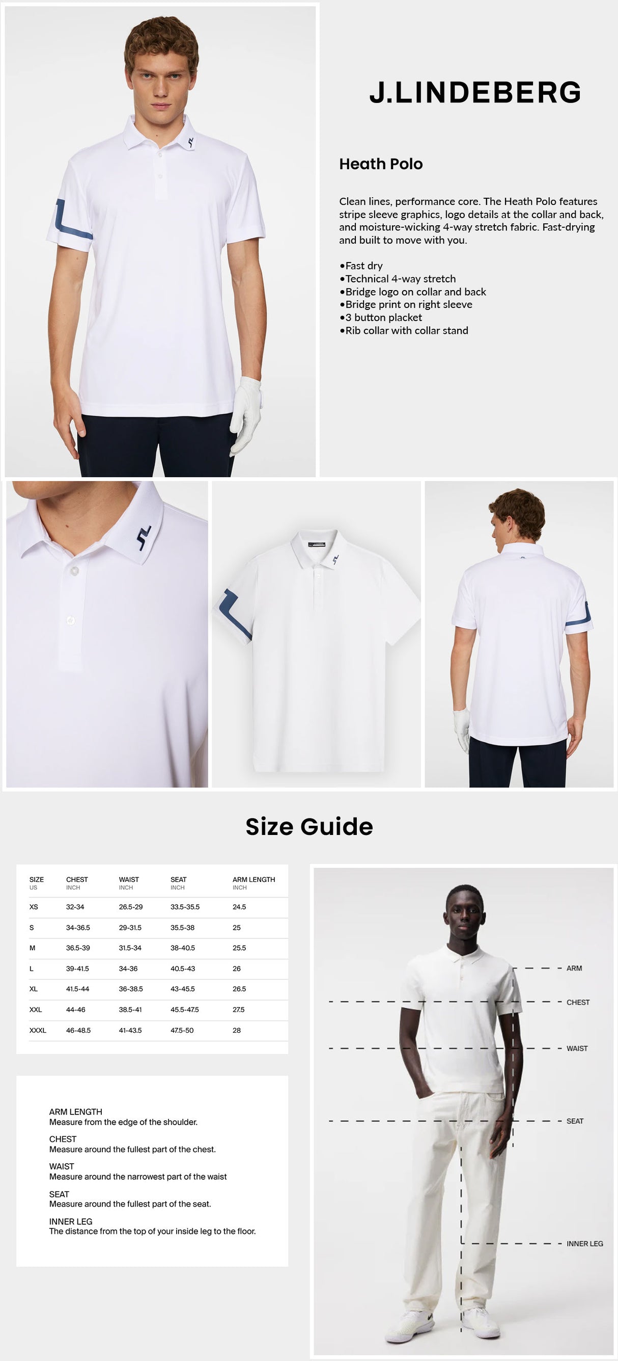 J Lindeberg Men's Heath Golf Polo - White