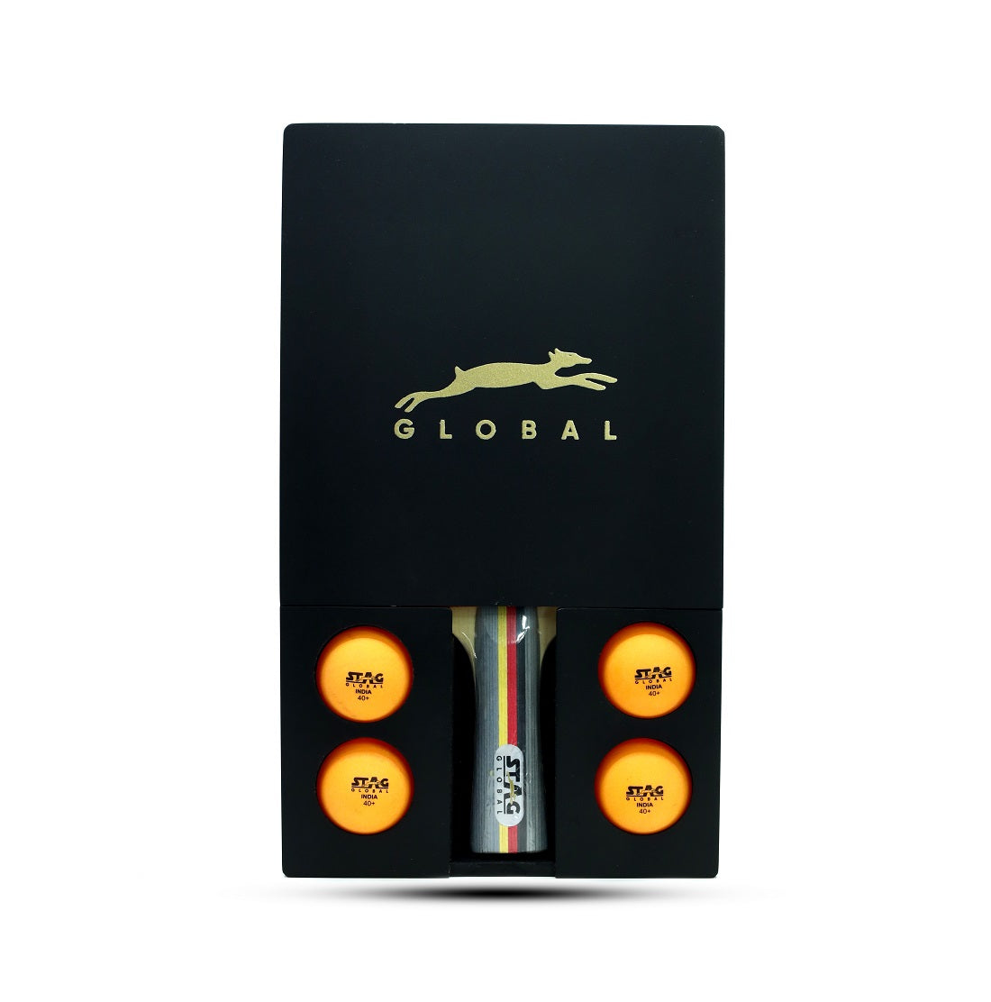 STAG GLOBAL Table Tennis Vegan Leather Case with Black Wooden Box Bat Cover Free Size : Not Included Bat & Balls