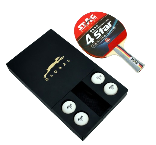 STAG GLOBAL Table Tennis Vegan Leather Case with Black Wooden Box Bat Cover Free Size : Not Included Bat & Balls