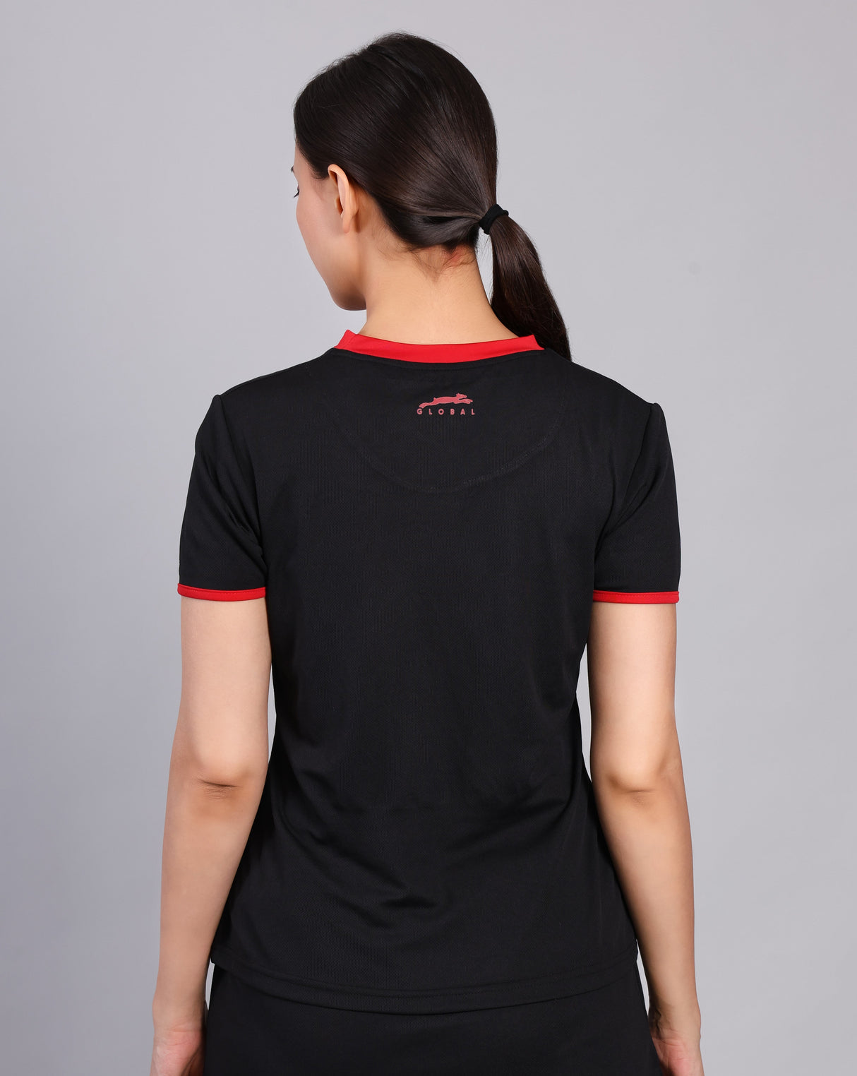 STAG GLOBAL Crest Women's Sports T-Shirt | Black/Pink | 100% Polyester | Lightweight & Quick Dry