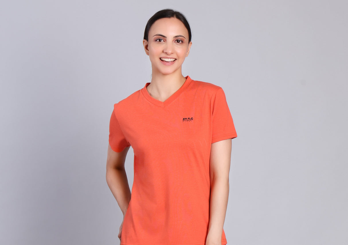 STAG GLOBAL Bliss Women's 100% Cotton V-Neck T-Shirt | Lightweight | All-Day Comfort