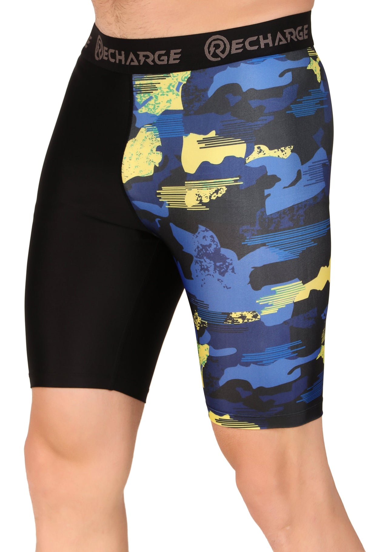 Men's Polyester Pocket Compression Shorts (1L Blue Camo)