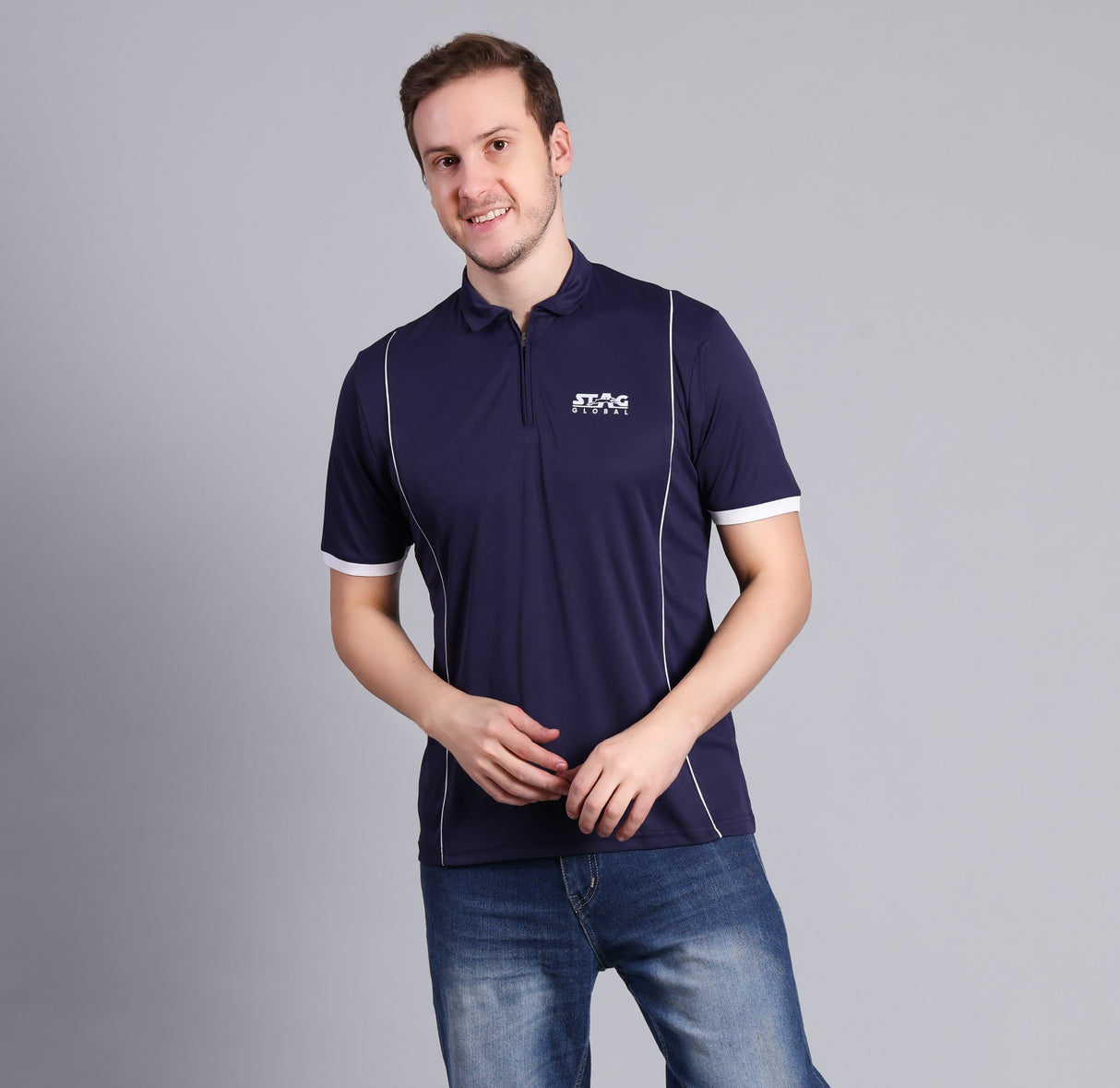 STAG GLOBAL Crossover Men's Solid Athletic fit Polo T-Shirt | Solid Sportswear for Active & Casual Use