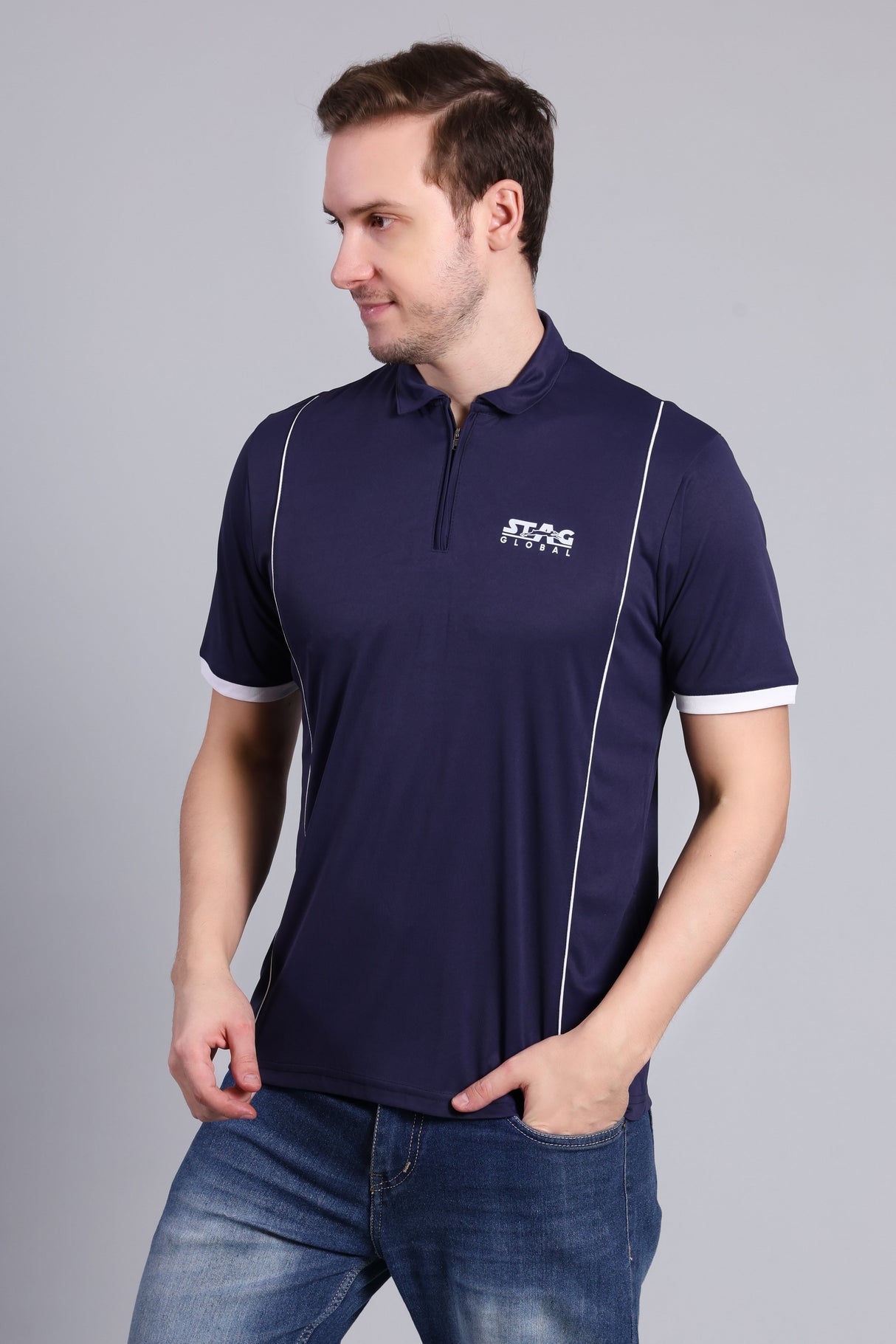STAG GLOBAL Crossover Men's Solid Athletic fit Polo T-Shirt | Solid Sportswear for Active & Casual Use