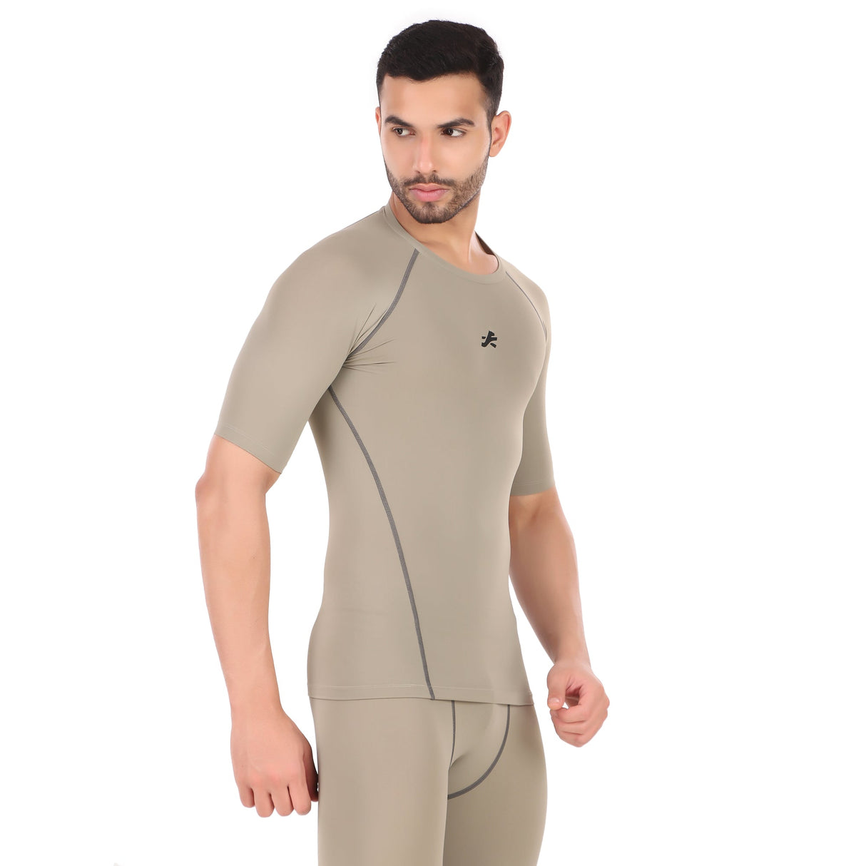 Nylon Compression Tshirt Half Sleeve Tights For Men (Pista)