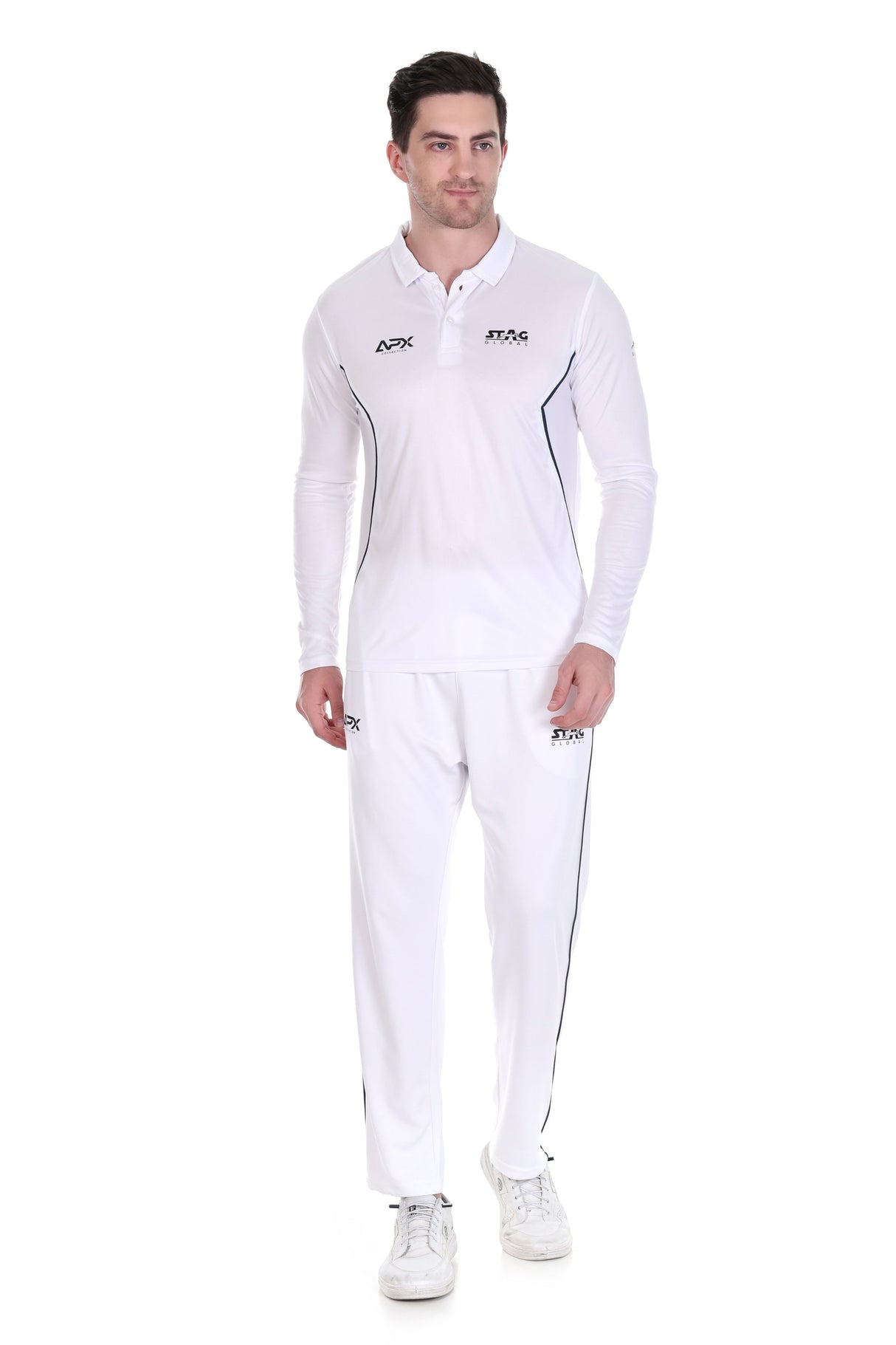 Stag Global APX Pure White Full Sleeve Sports T-Shirt for Men | Collar Neck | 4-Way Stretch | Moisture Wicking | 140 GSM
