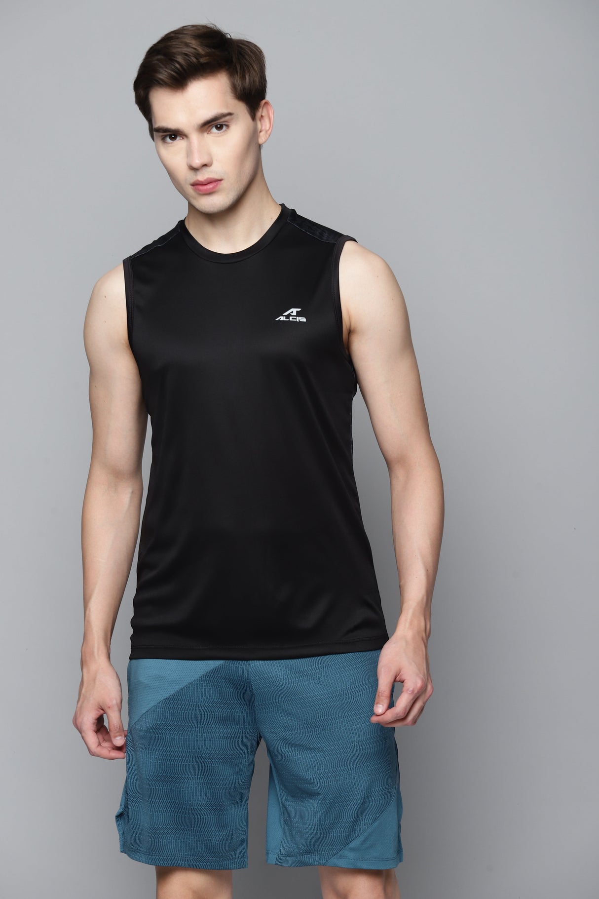 Alcis Men Black Camouflage Printed Back Slim Fit T-shirt