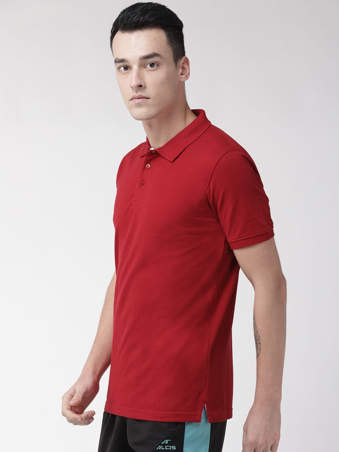 Alcis Men Red Solid Polo Collar Training T-shirt