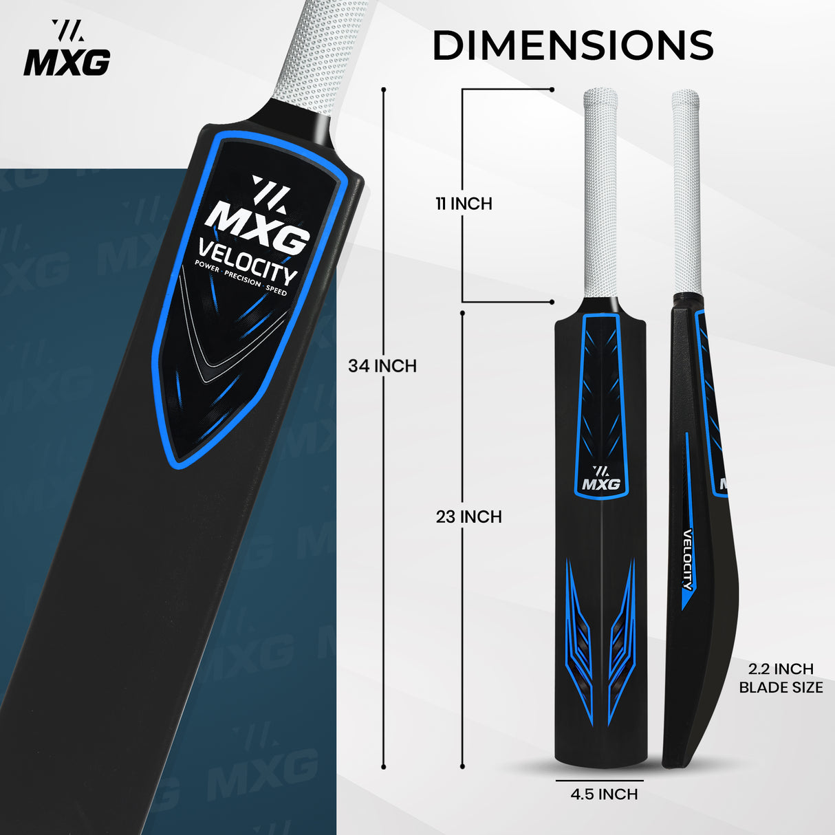 MXG Velocity Heavy Duty Plastic Full Size Cricket Bat (34 x 4.5 Inch) Ultra Strong Power Bat for All Age Groups (Full Size 8) - Image 6 | KIBI SPORTS