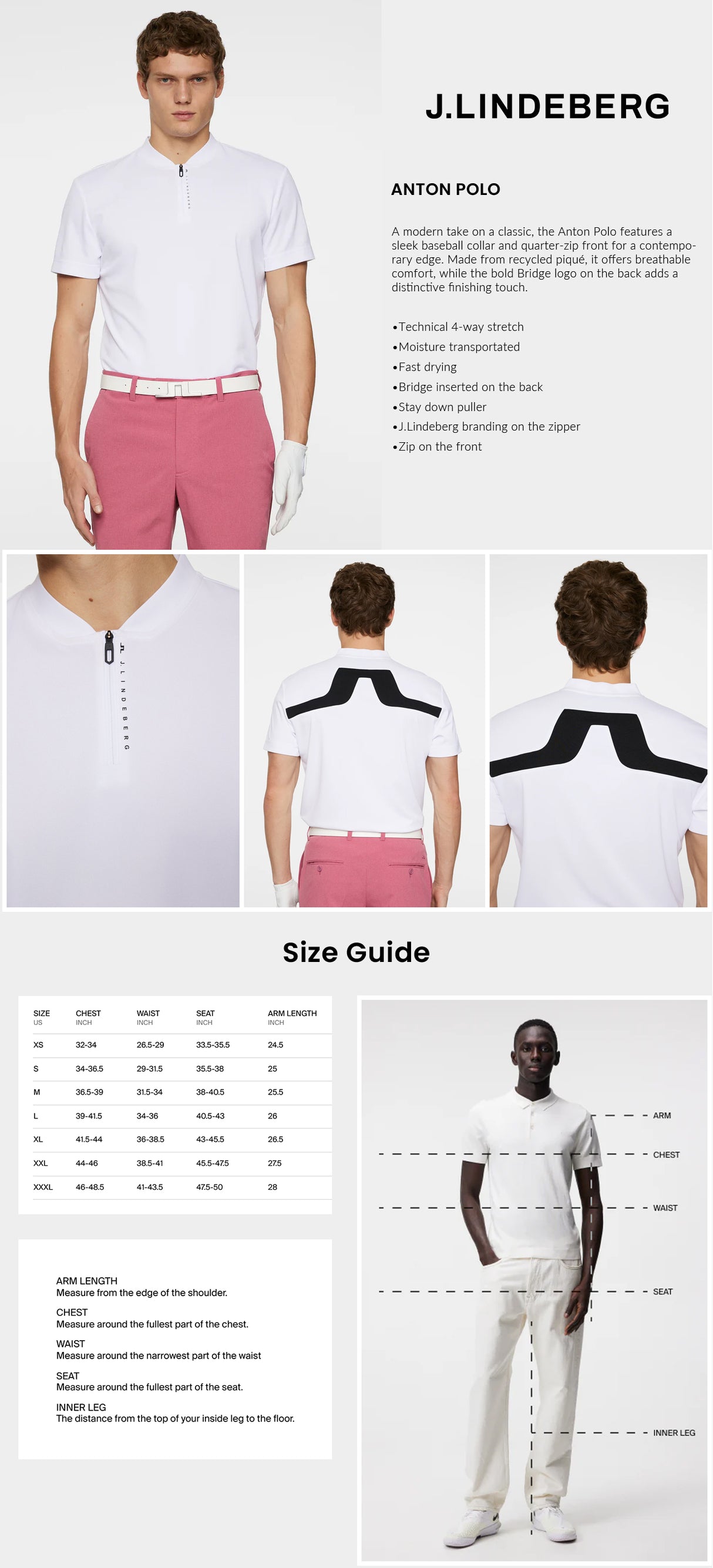 J Lindeberg Men’s Anton Golf Polo - White