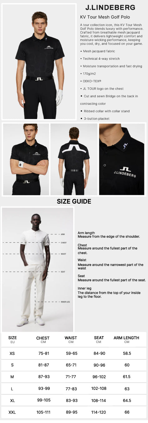 J Lindeberg Men’s KV Tour Mesh Golf Polo - Causeway Black