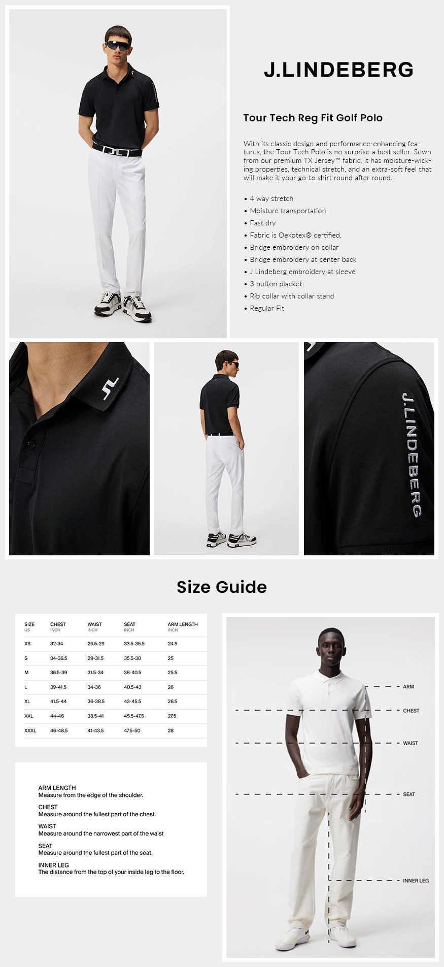 J Lindeberg Men's Tour Tech Slim Fit Golf Polo - Black