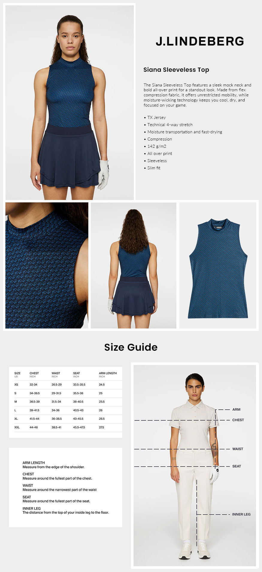 J Lindeberg Women's Siana Sleeveless Top - Shadow Bridge Navy S