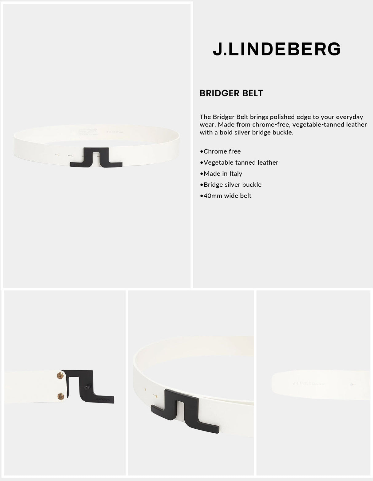 J Lindeberg Men’s Bridger Belt - White