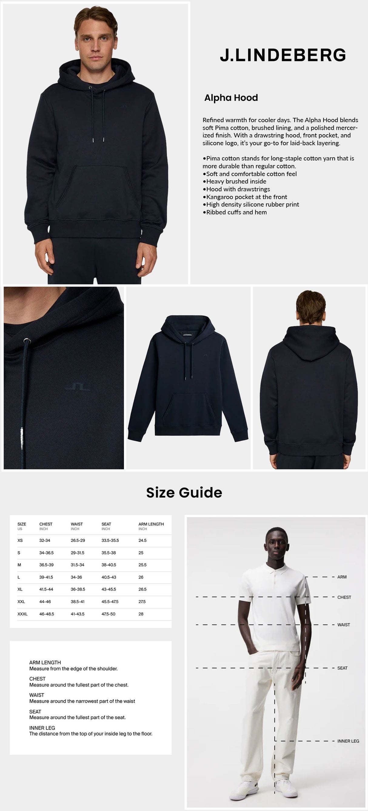 J Lindeberg Men's Alpha Hood - JL Navy