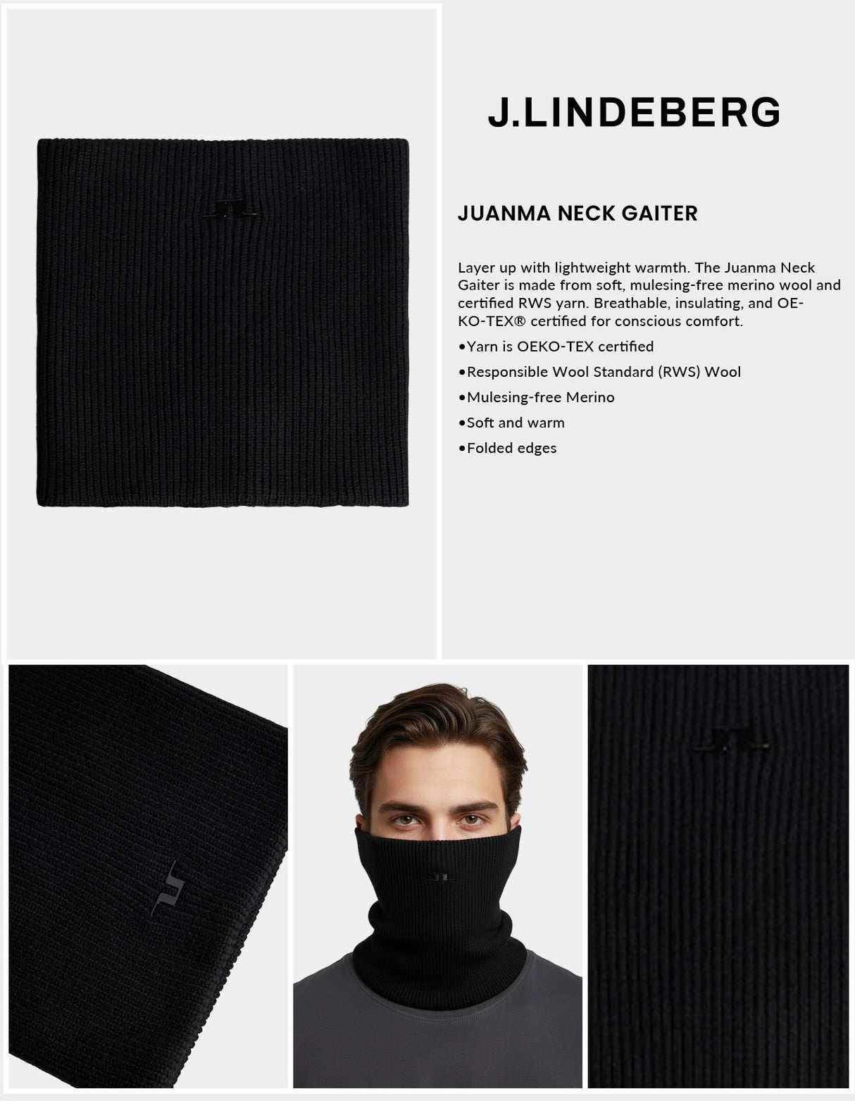 J Lindeberg Men's Juanma Neck Gaiter - Black