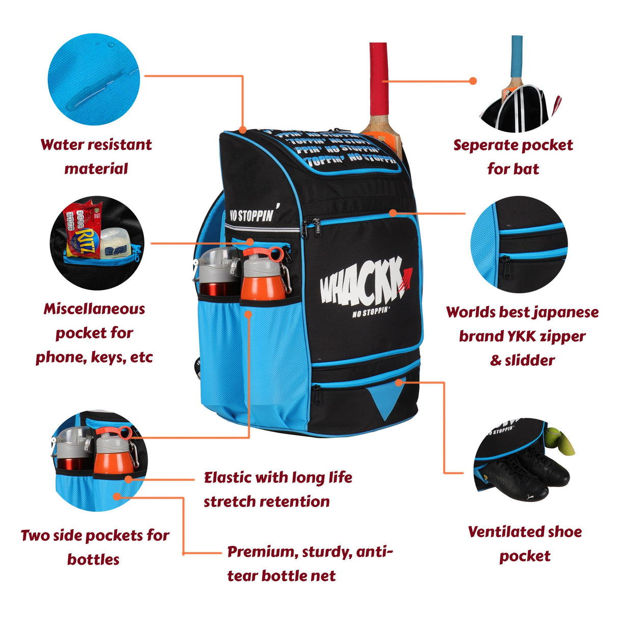 Blast Junior 37L Blue|Cricket Kit Bag |1 Pocket for Bat |2 Water Bottle Holders|Upto 10yrs Kids Kitbag |Leg pad Upto 12.5 "|Shoe & Accessories Pockets |Lightweight |Dual Opening