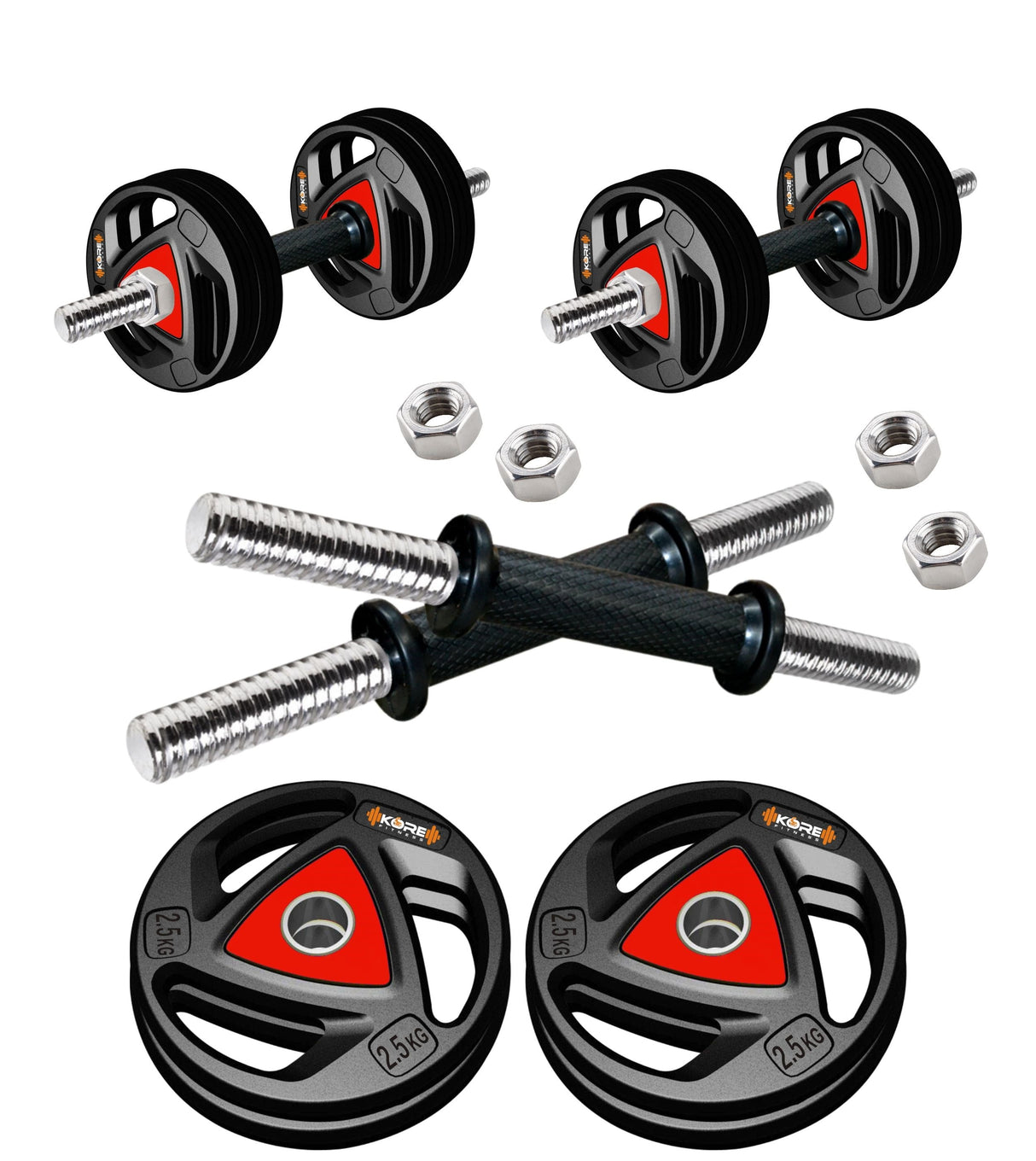 Kore Professional Metal Integrated Rubber Plates DM-10-50 KG Combo 16 Adjustable Dumbbells Set (PRO-DM-COMBO16)