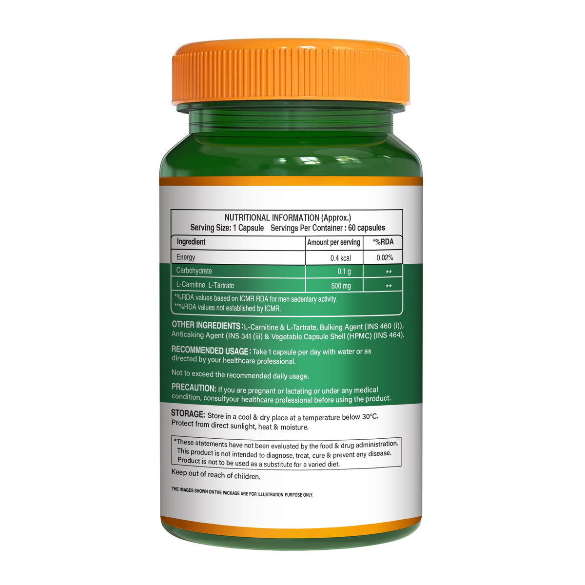 L-Carnitine L-Tartrate 500mg Veg Capsules Fat Metabolism & Energy