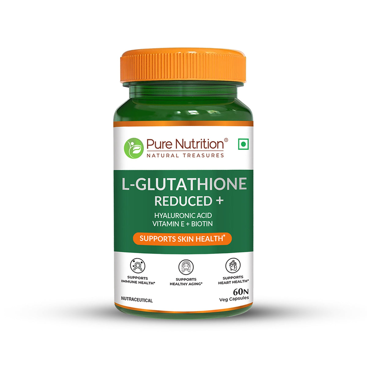 L-Glutathione Reduced+ | With Hyaluronic Acid, Vitamin E & Biotin | 60 Veg Tablets - Nutrition by Pure Nutrition