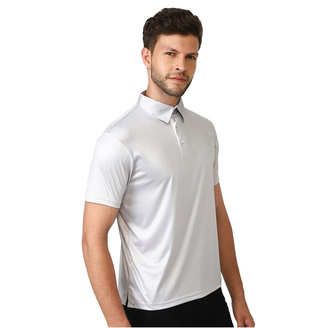 Men’s Polka Dots Printed Tshirts Grey | Polyester Collar T-Shirt for Men