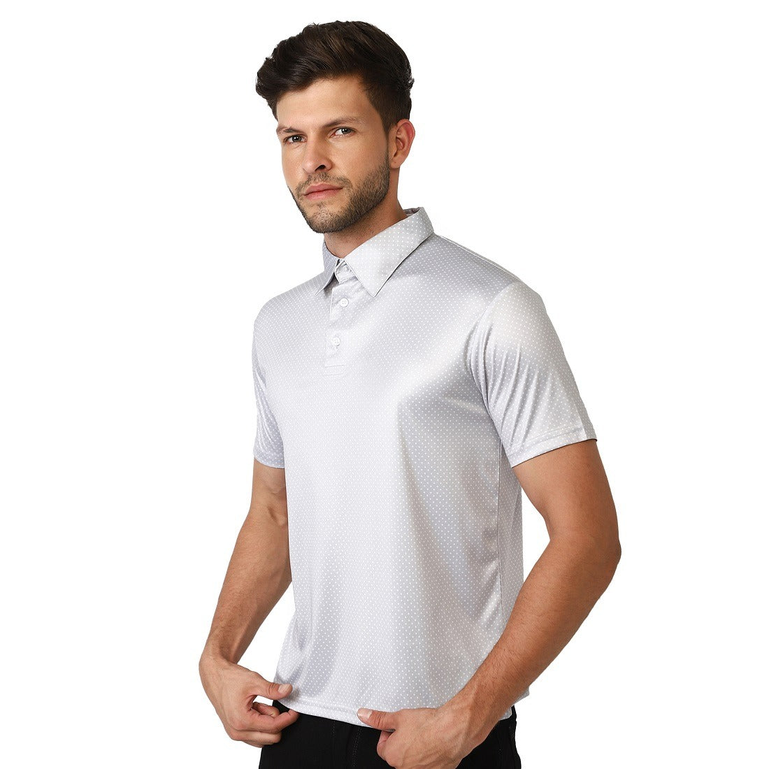 Men’s Polka Dots Printed Tshirts Grey | Polyester Collar T-Shirt for Men