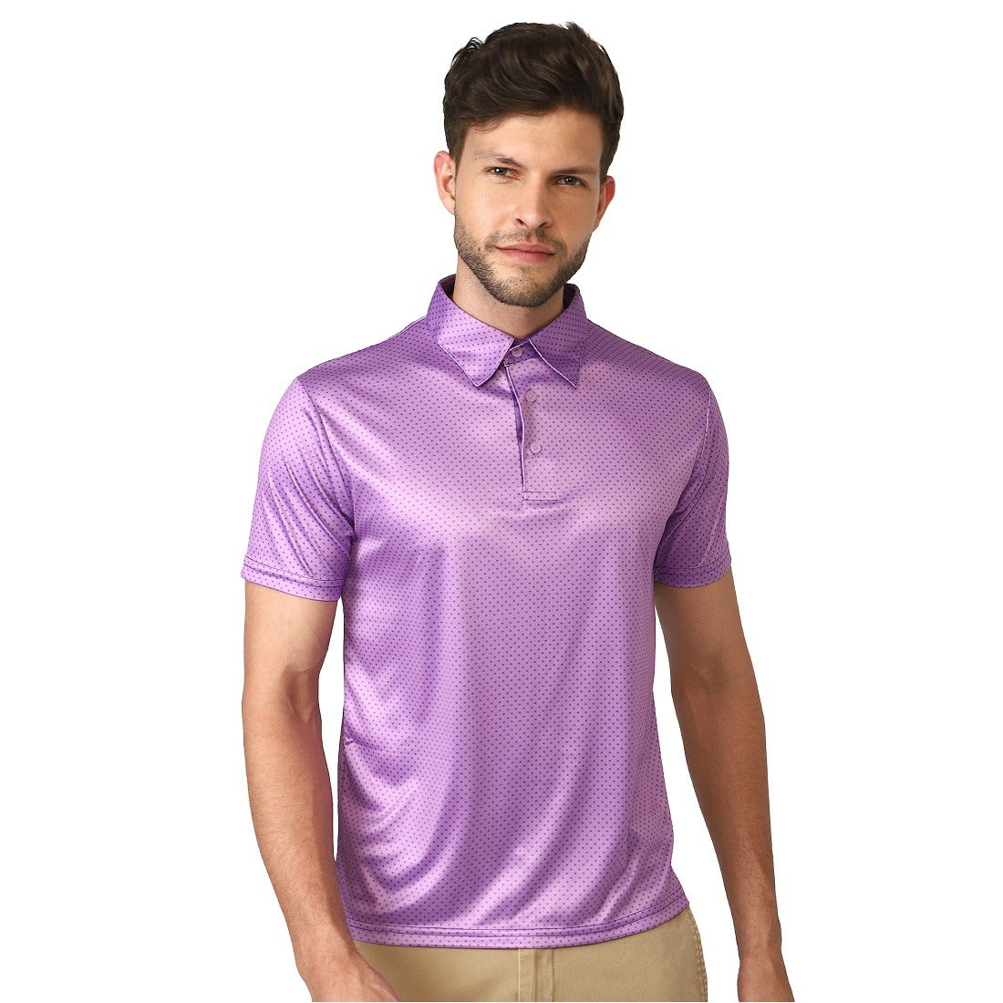 Polka Dots Polo Neck Tshirt for Men’s | Printed Casual T-Shirts Purple
