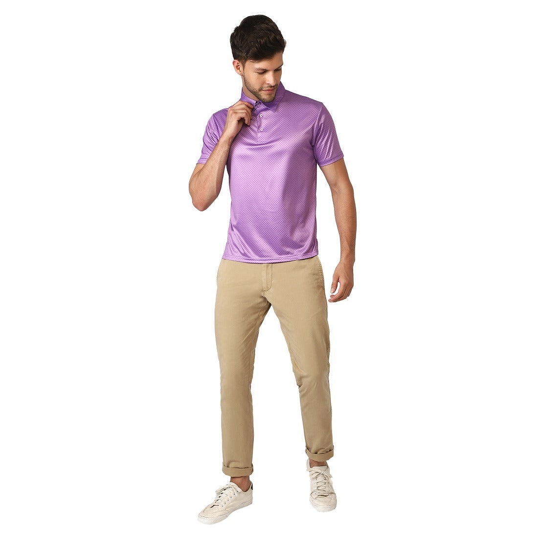 Polka Dots Polo Neck Tshirt for Men’s | Printed Casual T-Shirts Purple
