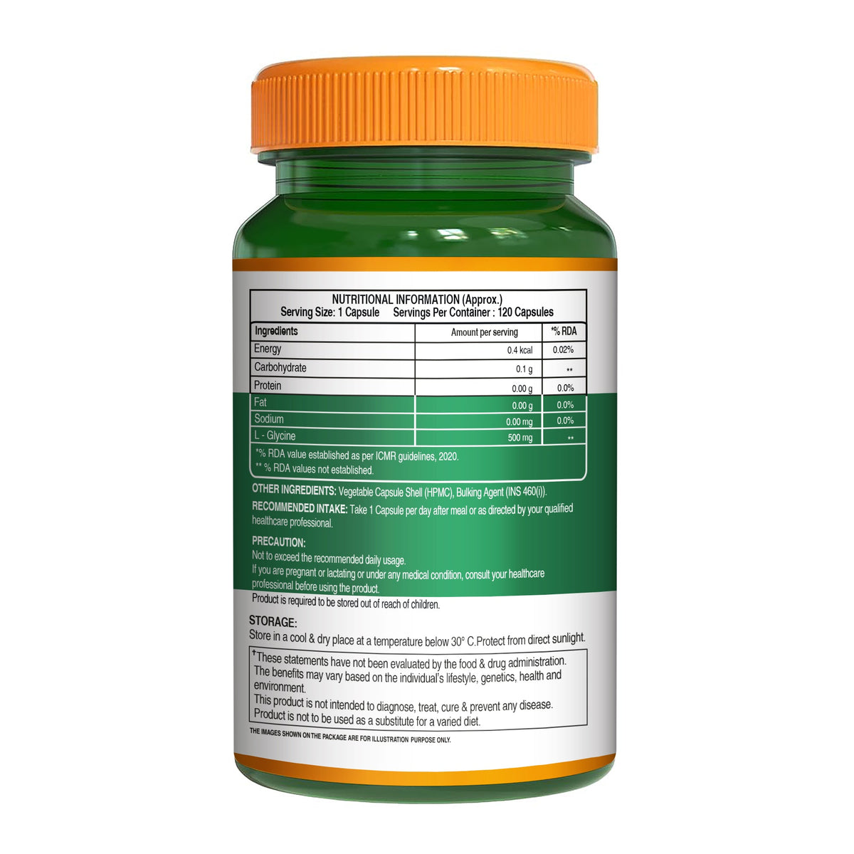L-Glycine 500mg Veg Capsules Muscle, Cognitive & Sleep Support | 120 Caps