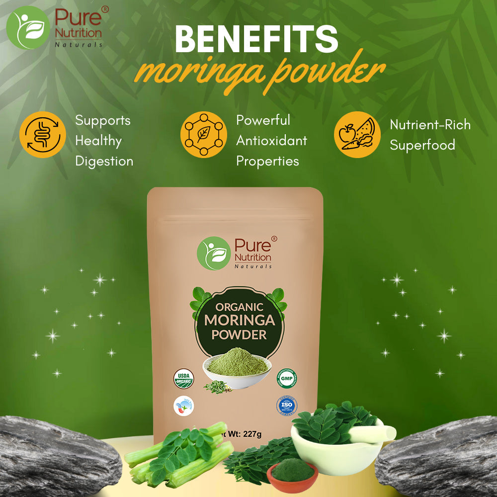 Organic Moringa Powder - 227g | 100% Pure and Natural | Supports Energy, Immunity, and Overall Wellness