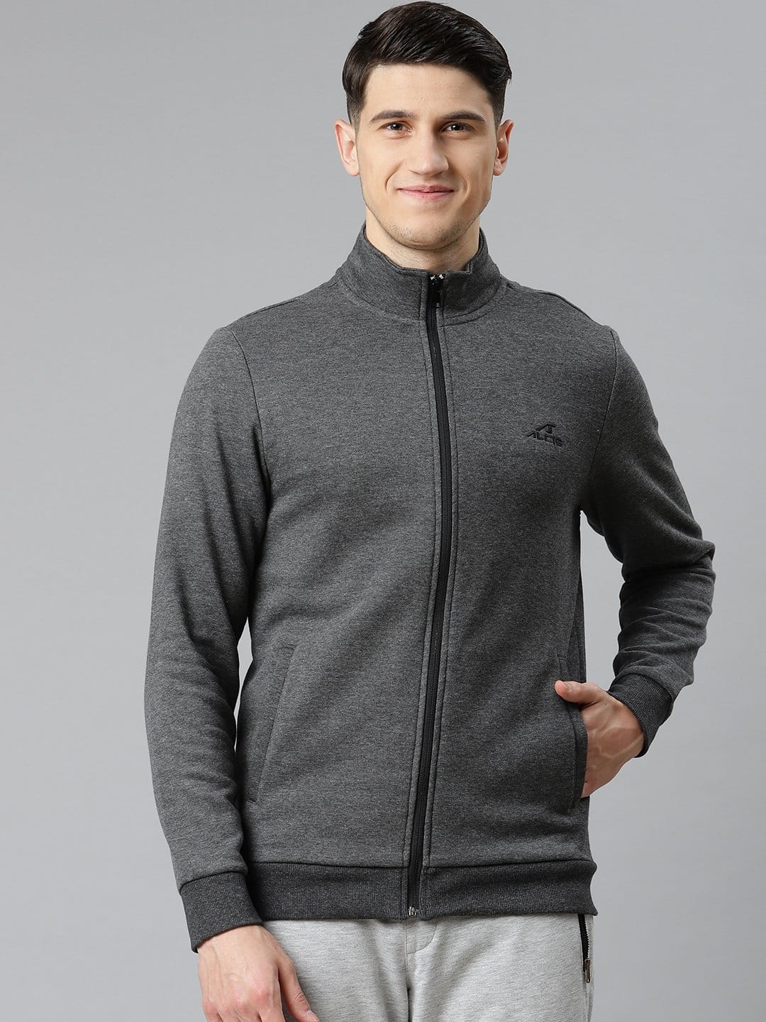 Alcis Men Charcoal Grey Solid Jacket