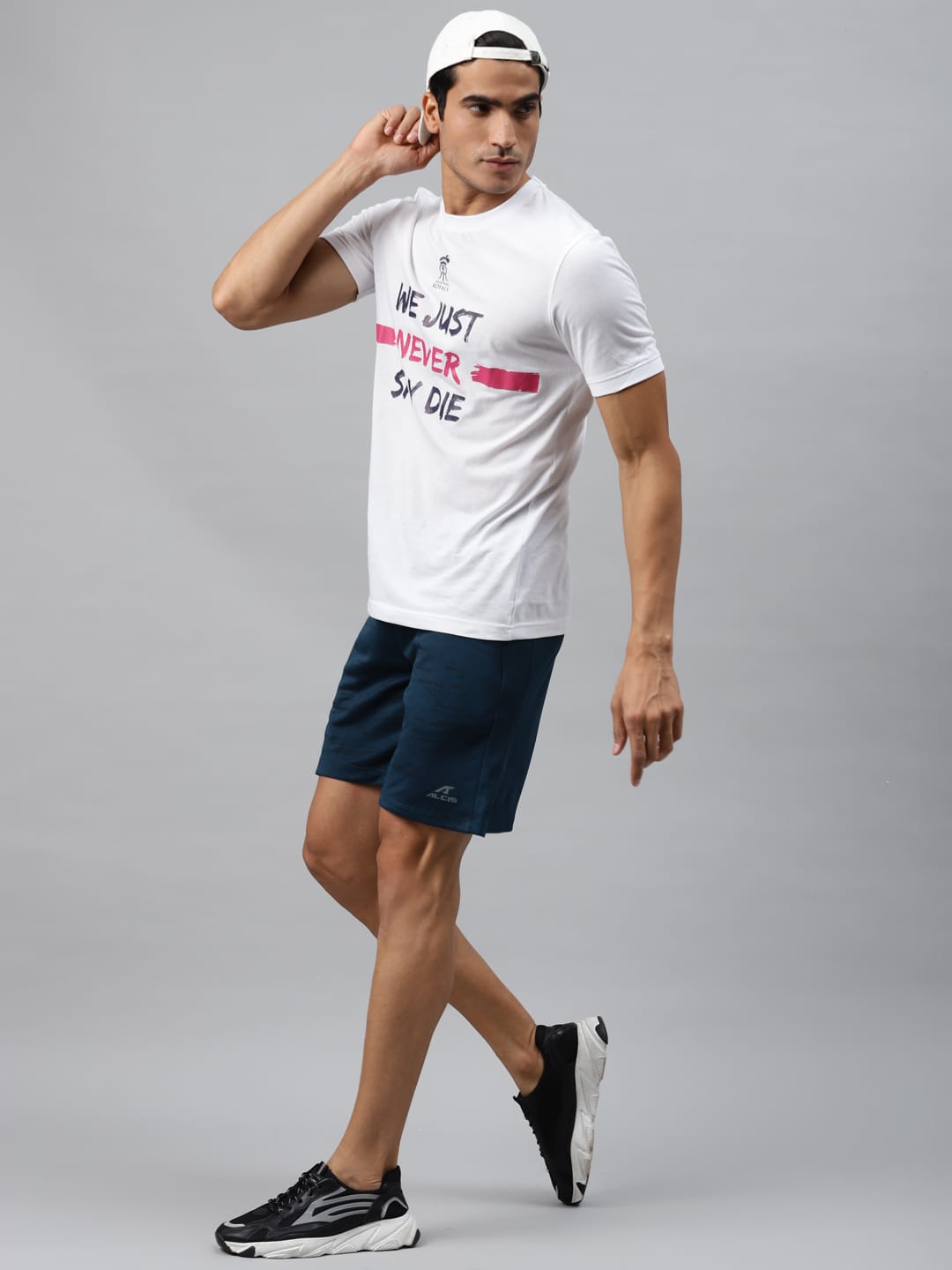 Alcis Men Navy Blue Black Printed Slim Fit Sports Shorts