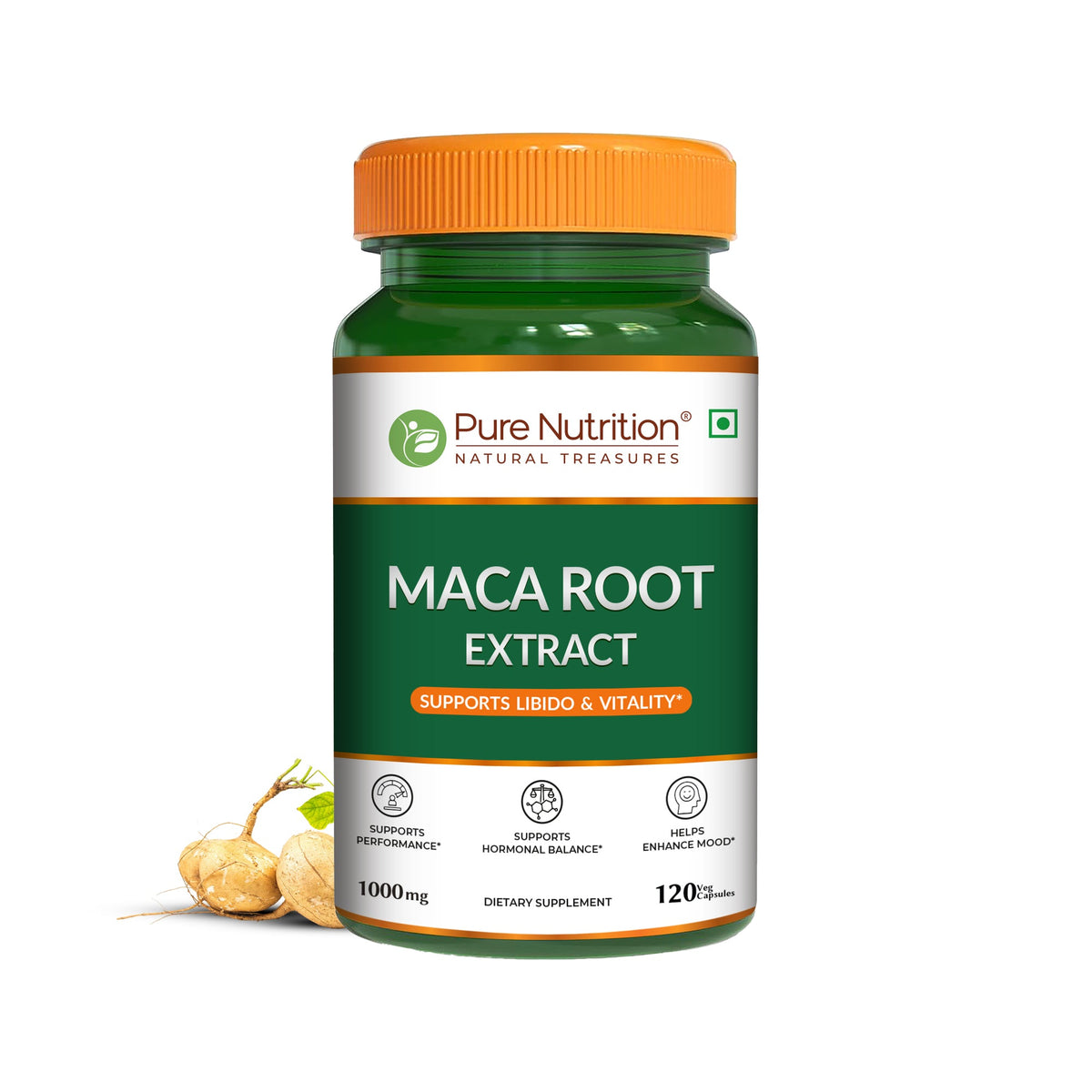 Maca Root Capsules 1000mg | Peruvian Maca Extract | 120 Veg Tablets - Nutrition by Pure Nutrition